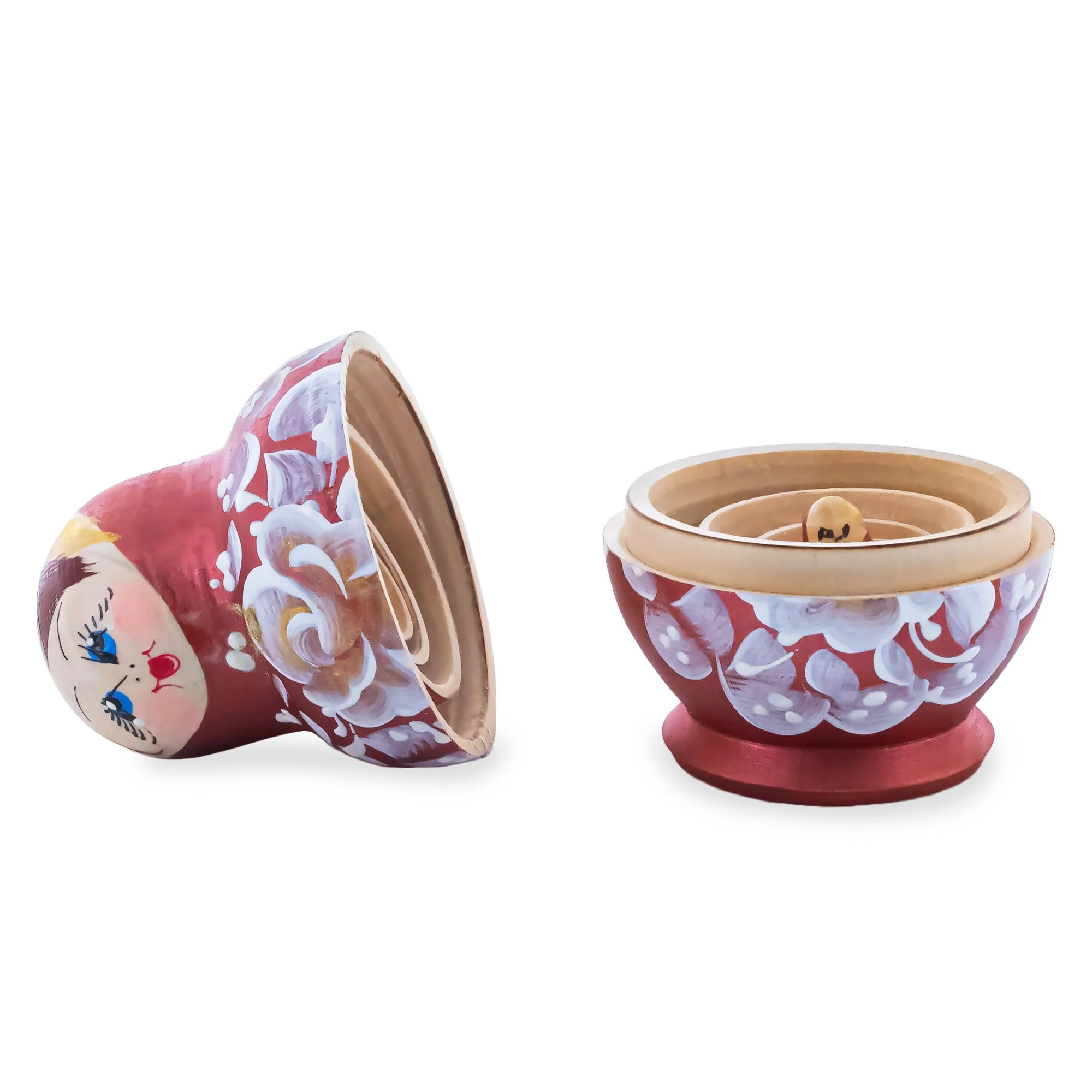 Velvet Color with White Flowers Wooden  Nesting Dolls - Image 3