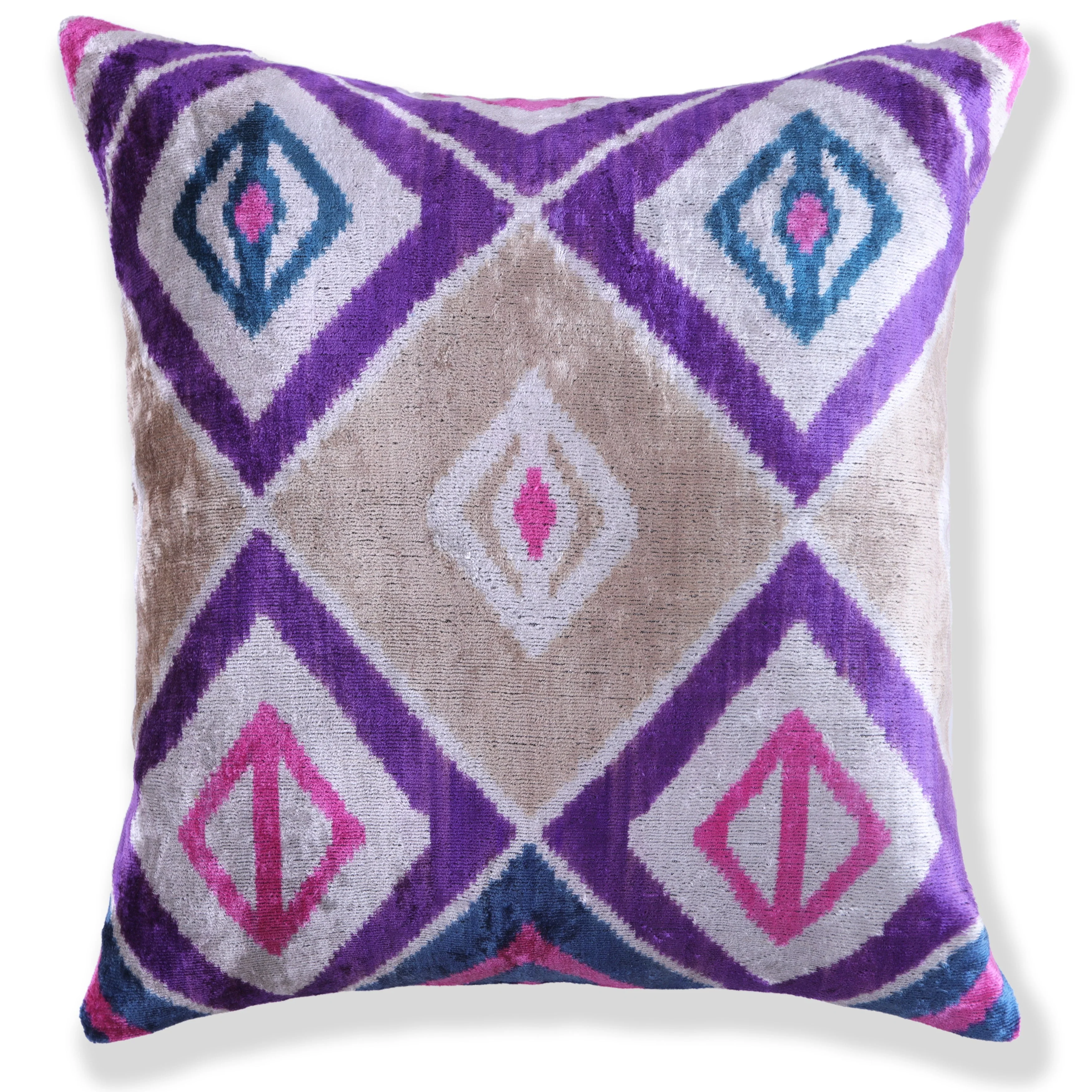 Velvet Diamond Ikat Throw Pillow – Purple & Pink | 20x20" - Image 4