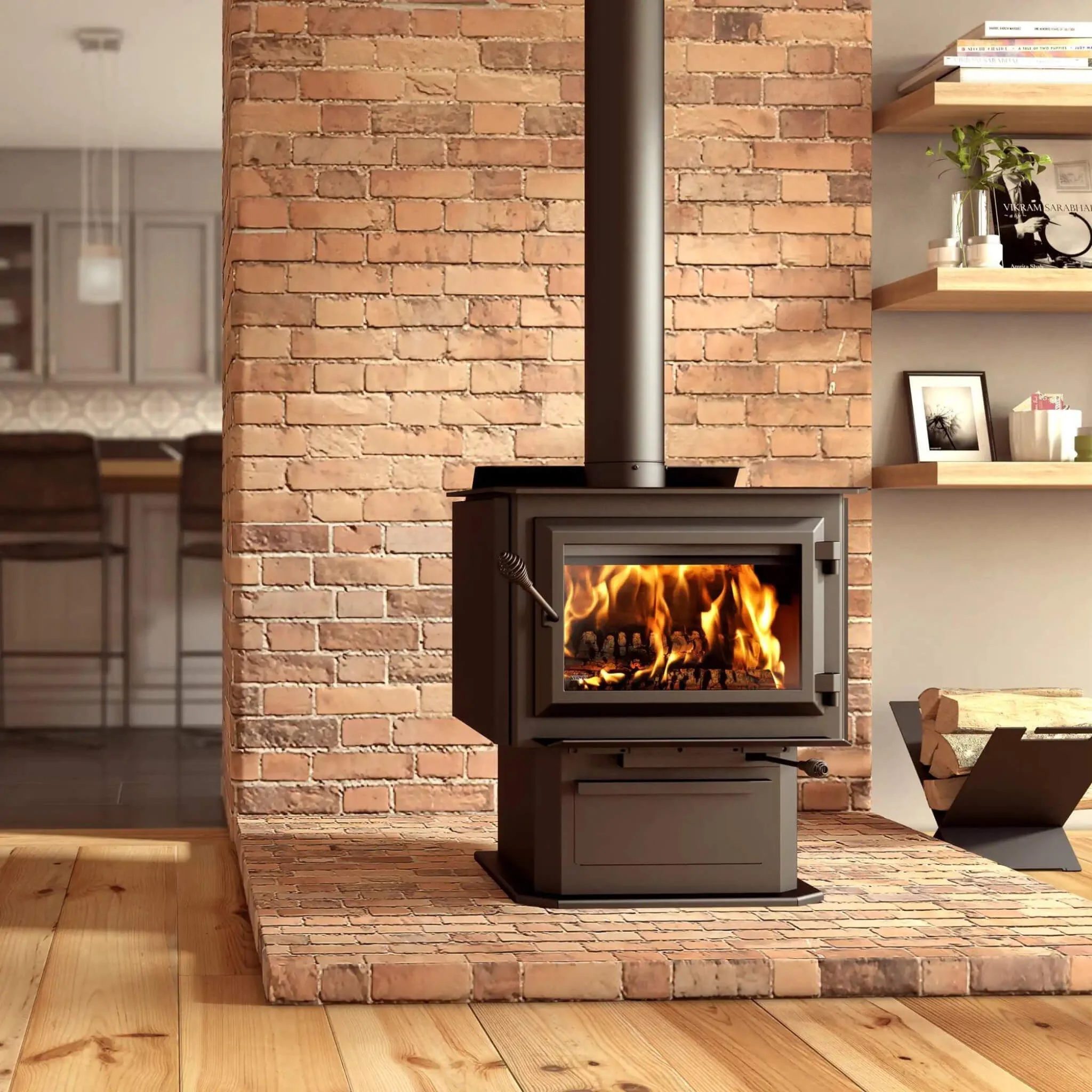Ventis Small Wood Direct Vent Wood Stove On Pedestal With Blower (SAK35042) - Image 10