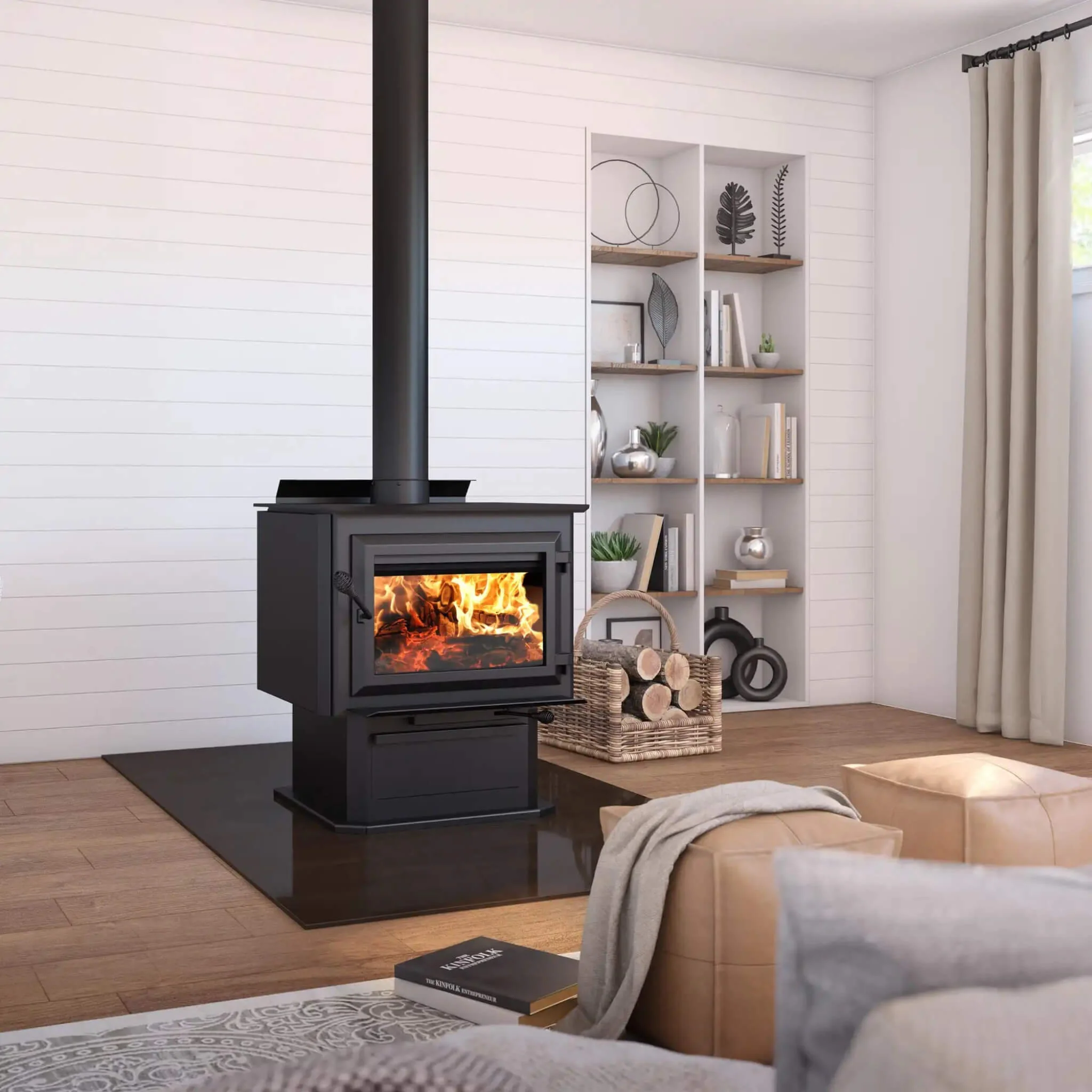 Ventis Small Wood Direct Vent Wood Stove On Pedestal With Blower (SAK35042) - Image 4