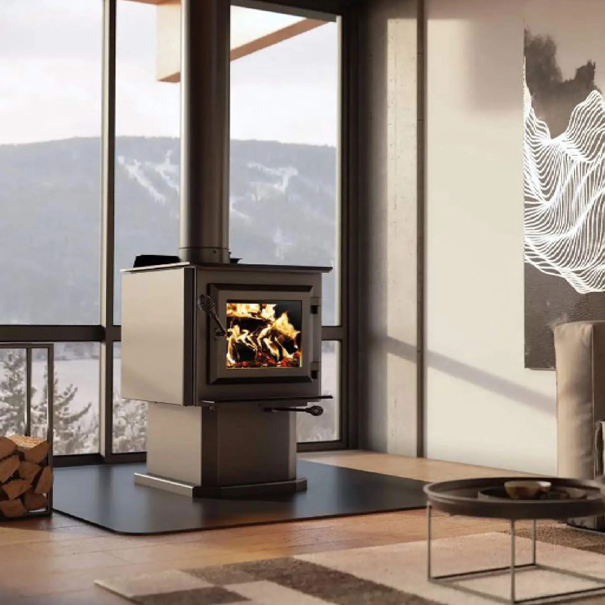Ventis Small Wood Direct Vent Wood Stove On Pedestal With Blower (SAK35042) - Image 7