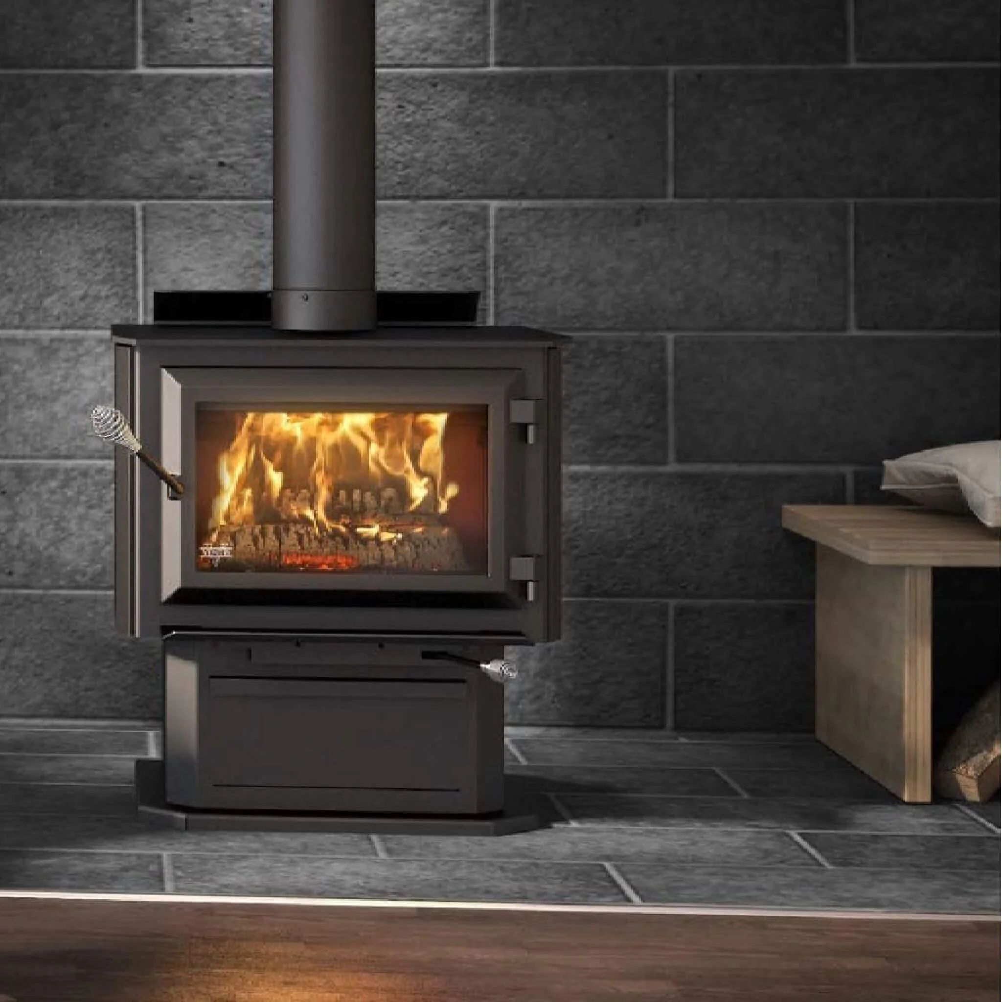 Ventis Small Wood Direct Vent Wood Stove On Pedestal With Blower (SAK35042) - Image 9