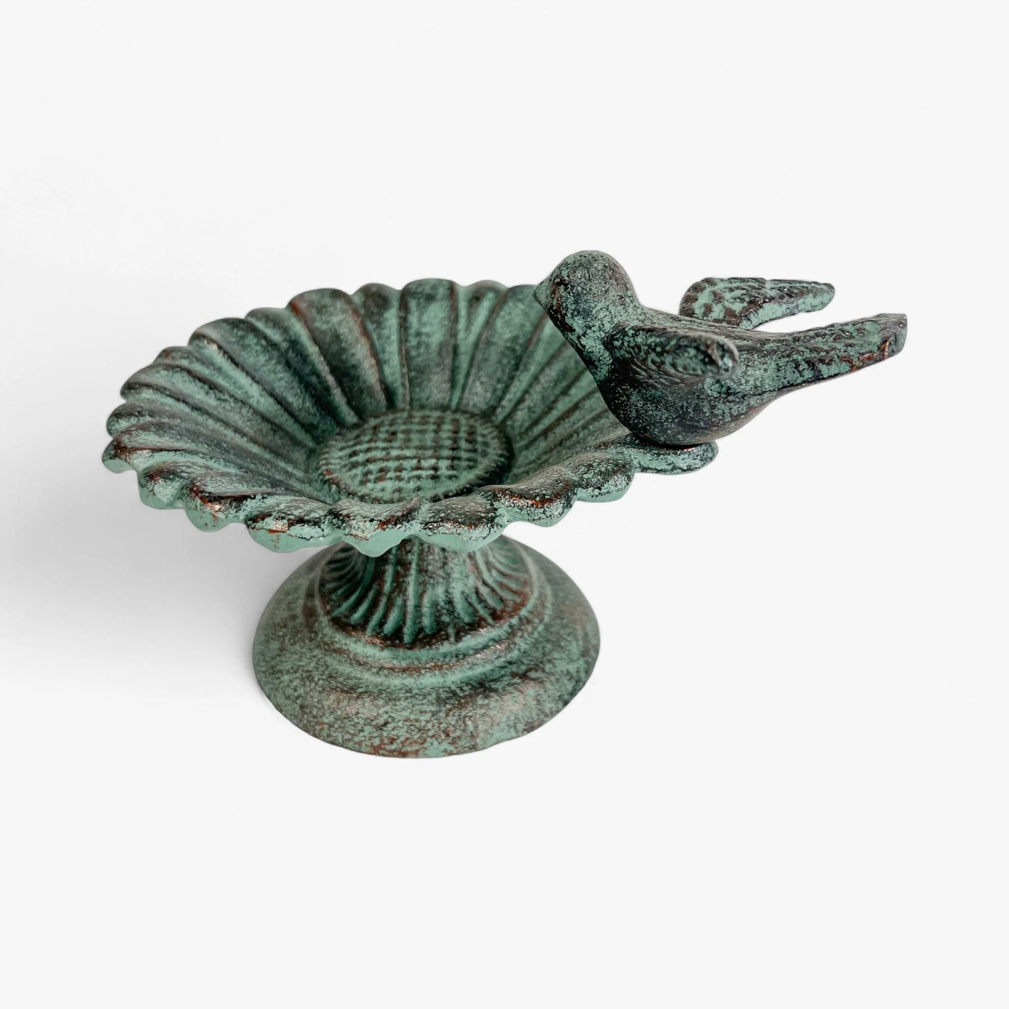 Verdigris Sunflower Bird Bath, Cast Iron Pedestal Feeder - Image 3