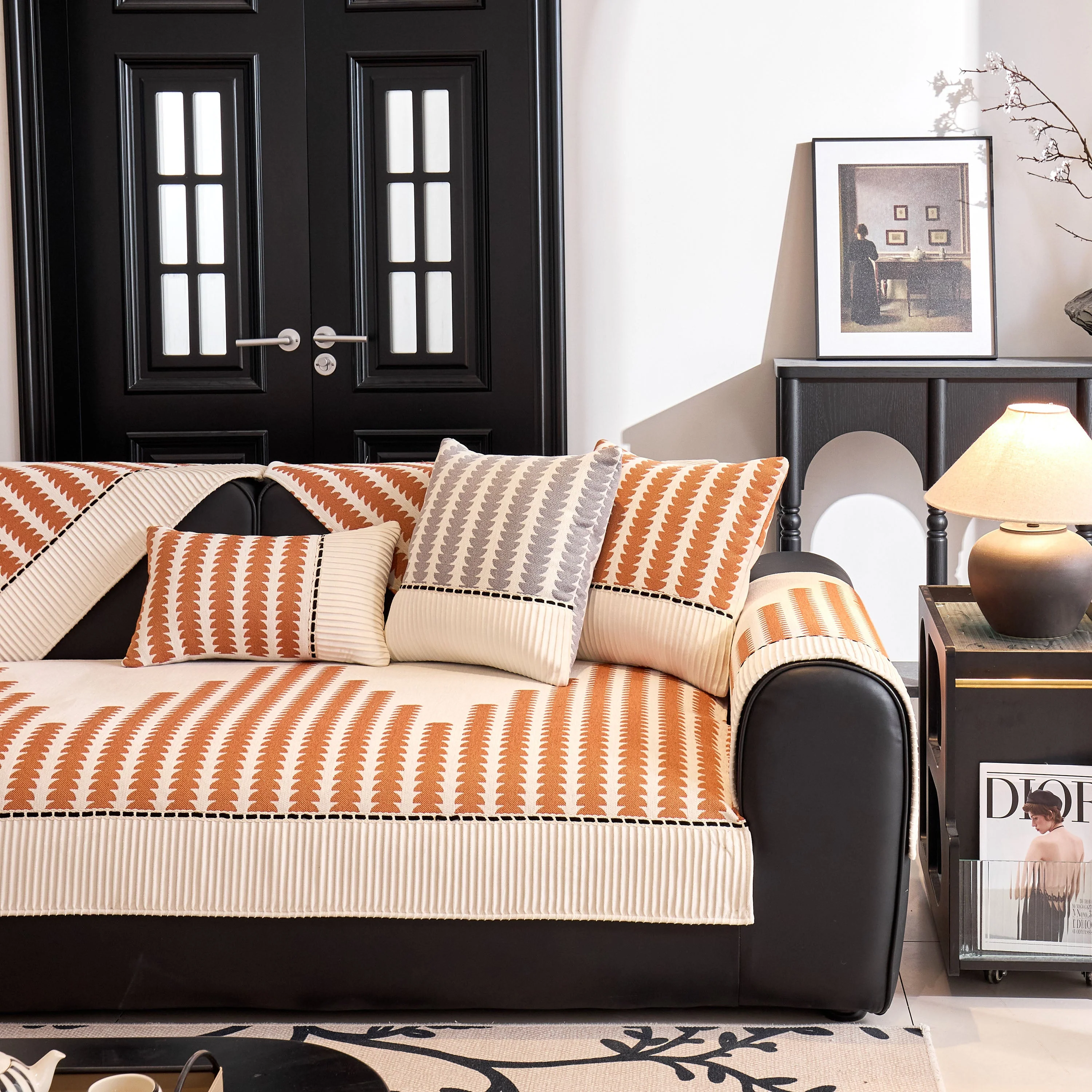 Vertical Stripes Sectional Sofa Cover Slipcover - Non-Slip, Fits L-Shape Couches - Image 100