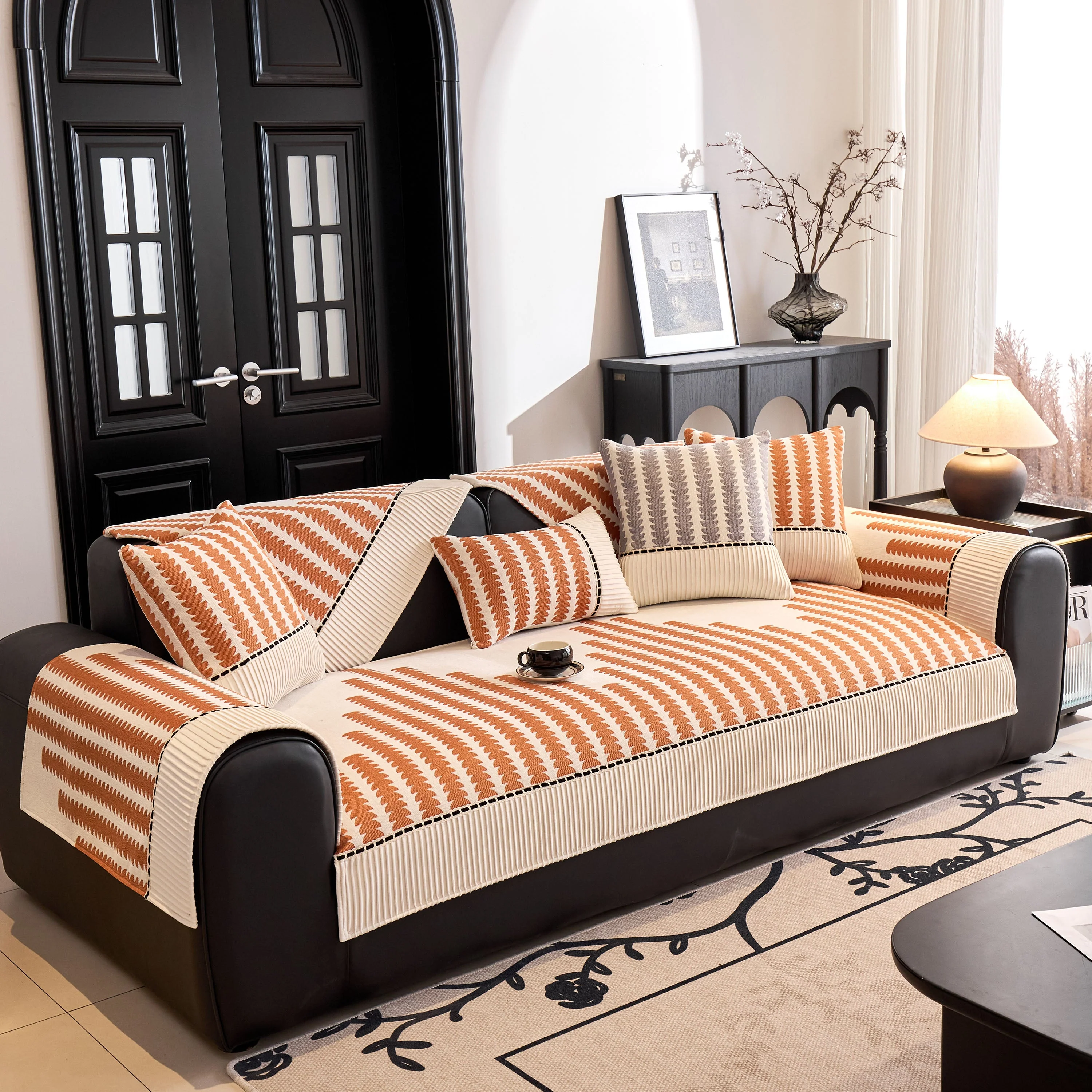 Vertical Stripes Sectional Sofa Cover Slipcover - Non-Slip, Fits L-Shape Couches - Image 103