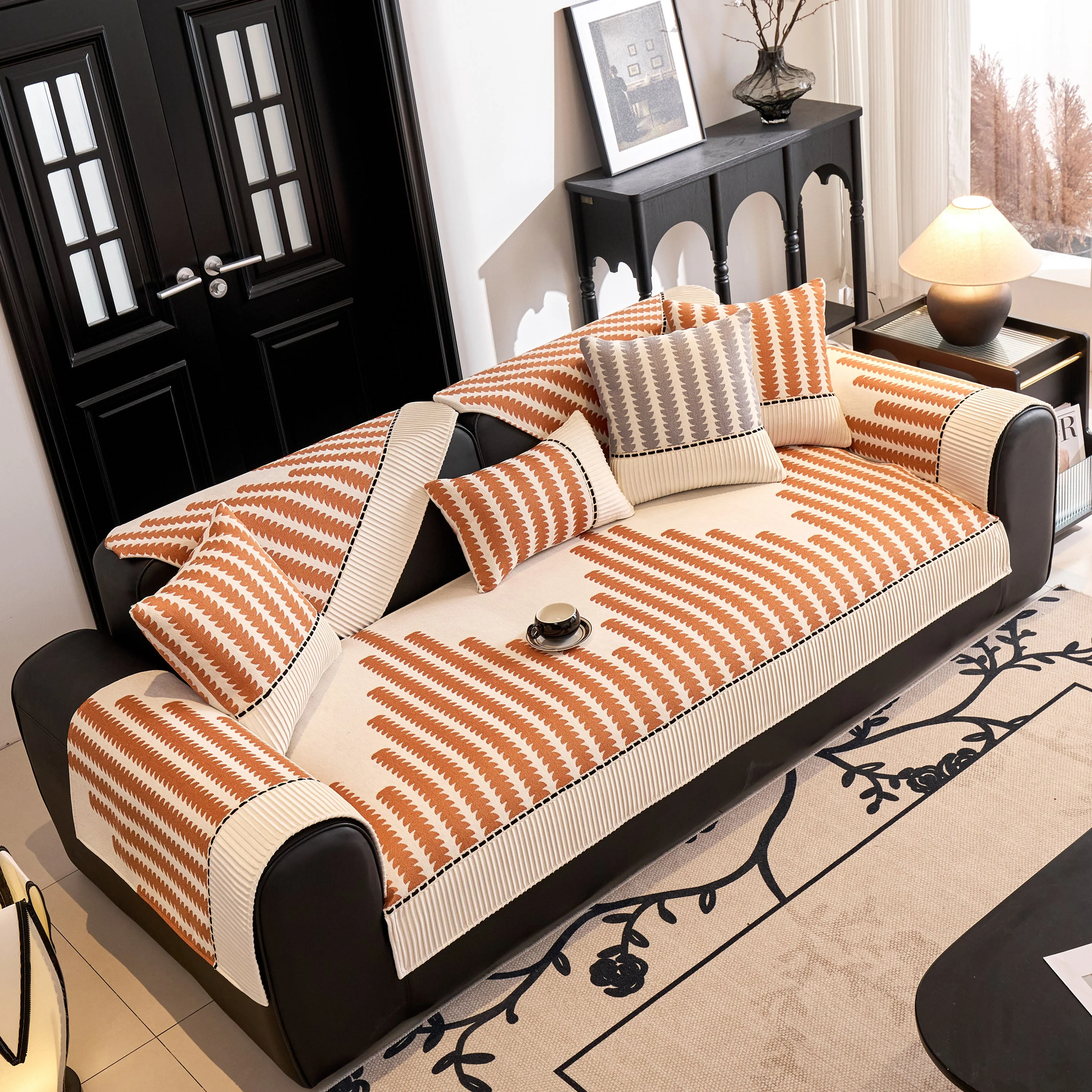 Vertical Stripes Sectional Sofa Cover Slipcover - Non-Slip, Fits L-Shape Couches - Image 107
