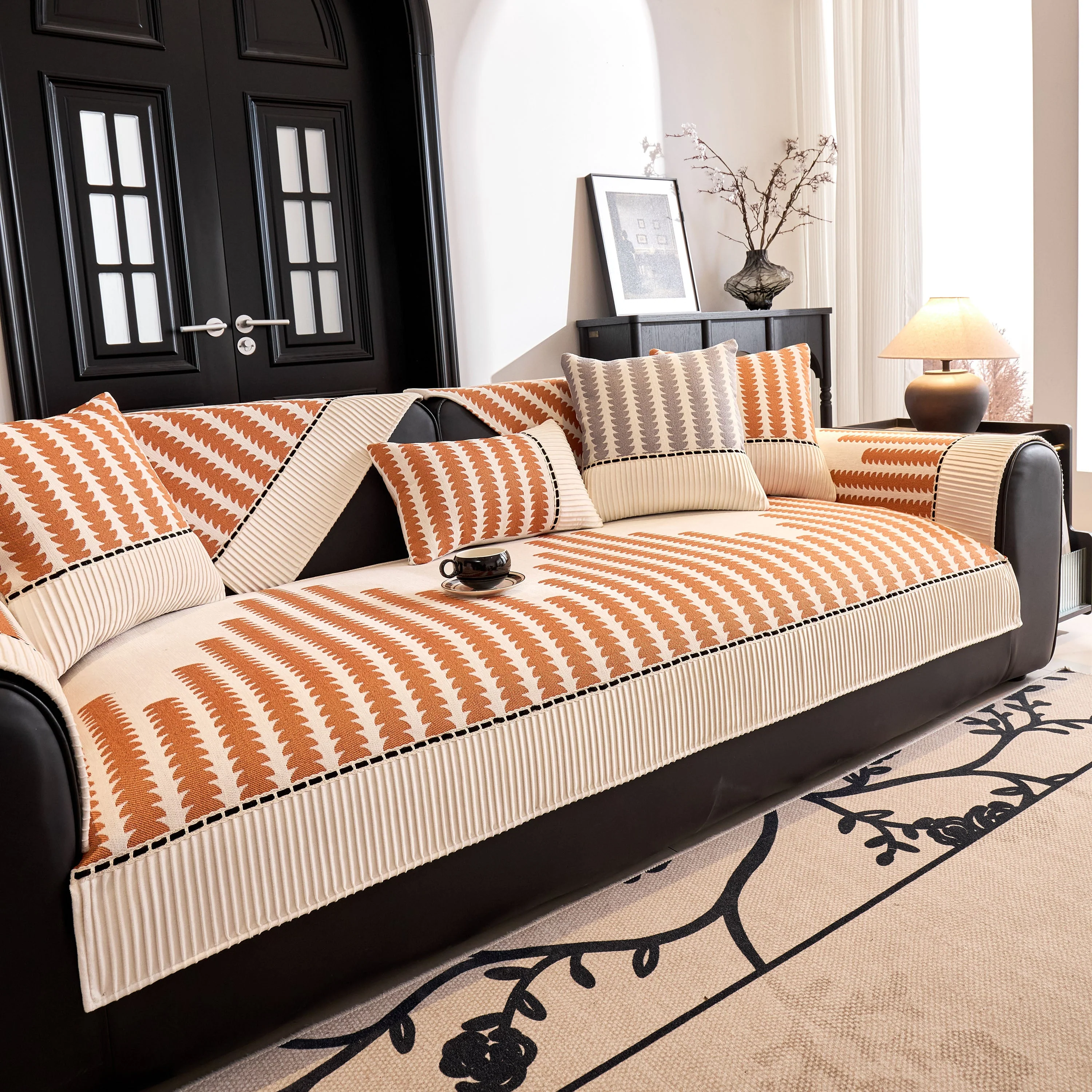 Vertical Stripes Sectional Sofa Cover Slipcover - Non-Slip, Fits L-Shape Couches - Image 109