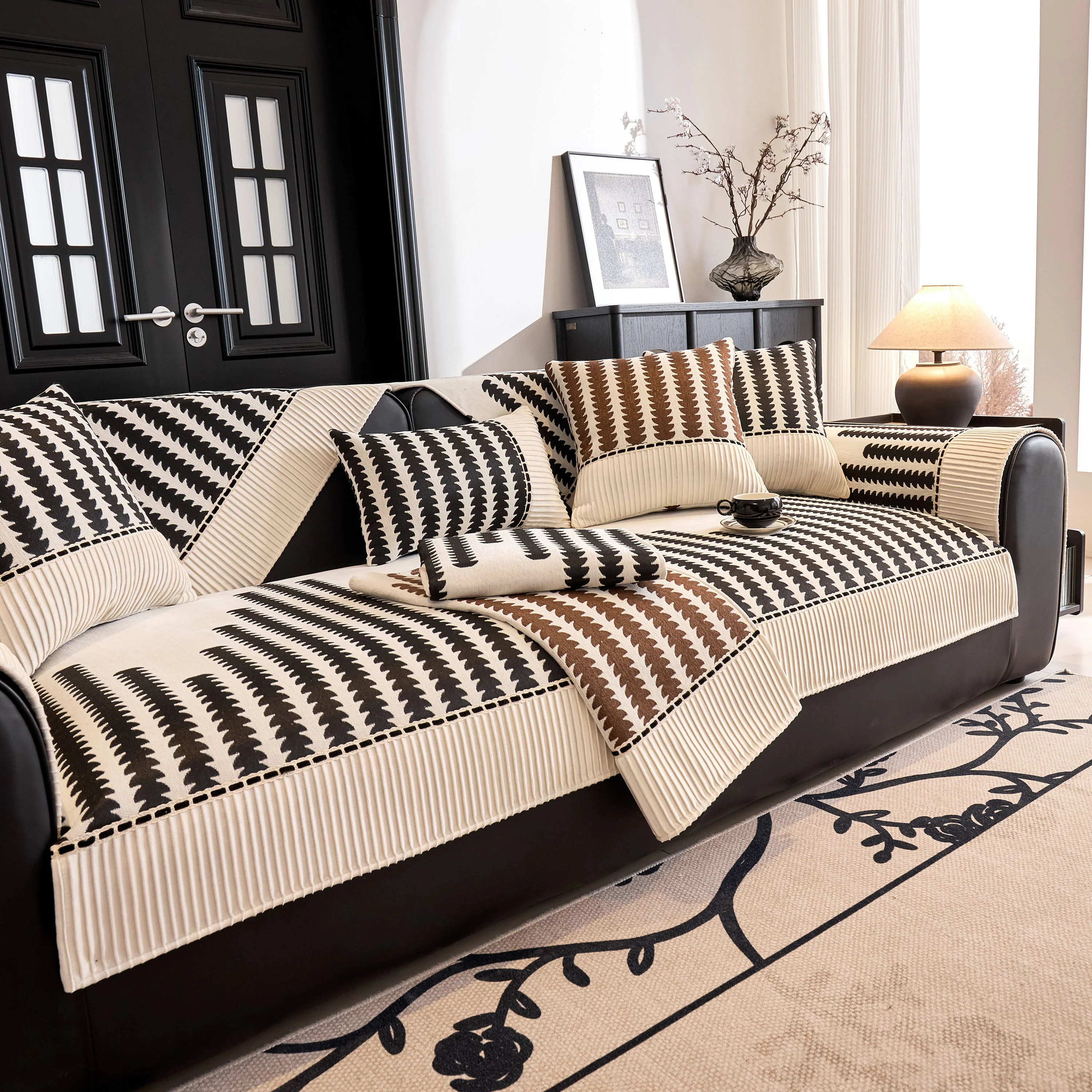 Vertical Stripes Sectional Sofa Cover Slipcover - Non-Slip, Fits L-Shape Couches - Image 11