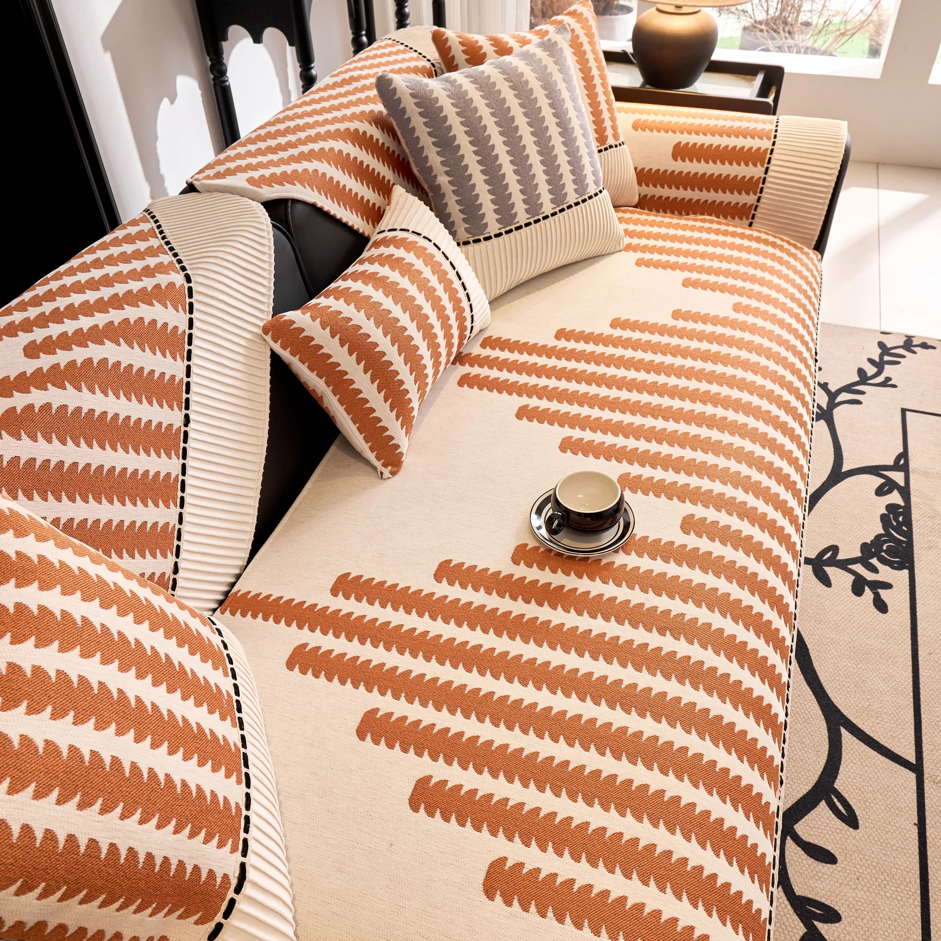Vertical Stripes Sectional Sofa Cover Slipcover - Non-Slip, Fits L-Shape Couches - Image 113