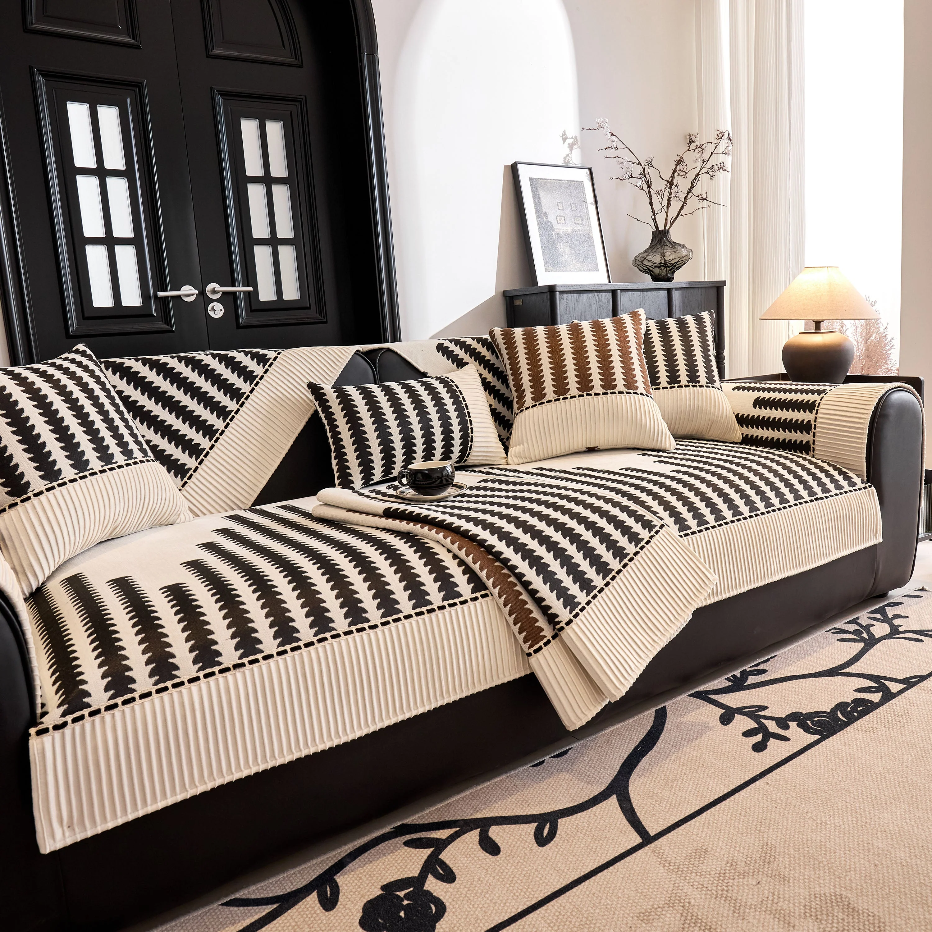 Vertical Stripes Sectional Sofa Cover Slipcover - Non-Slip, Fits L-Shape Couches - Image 12
