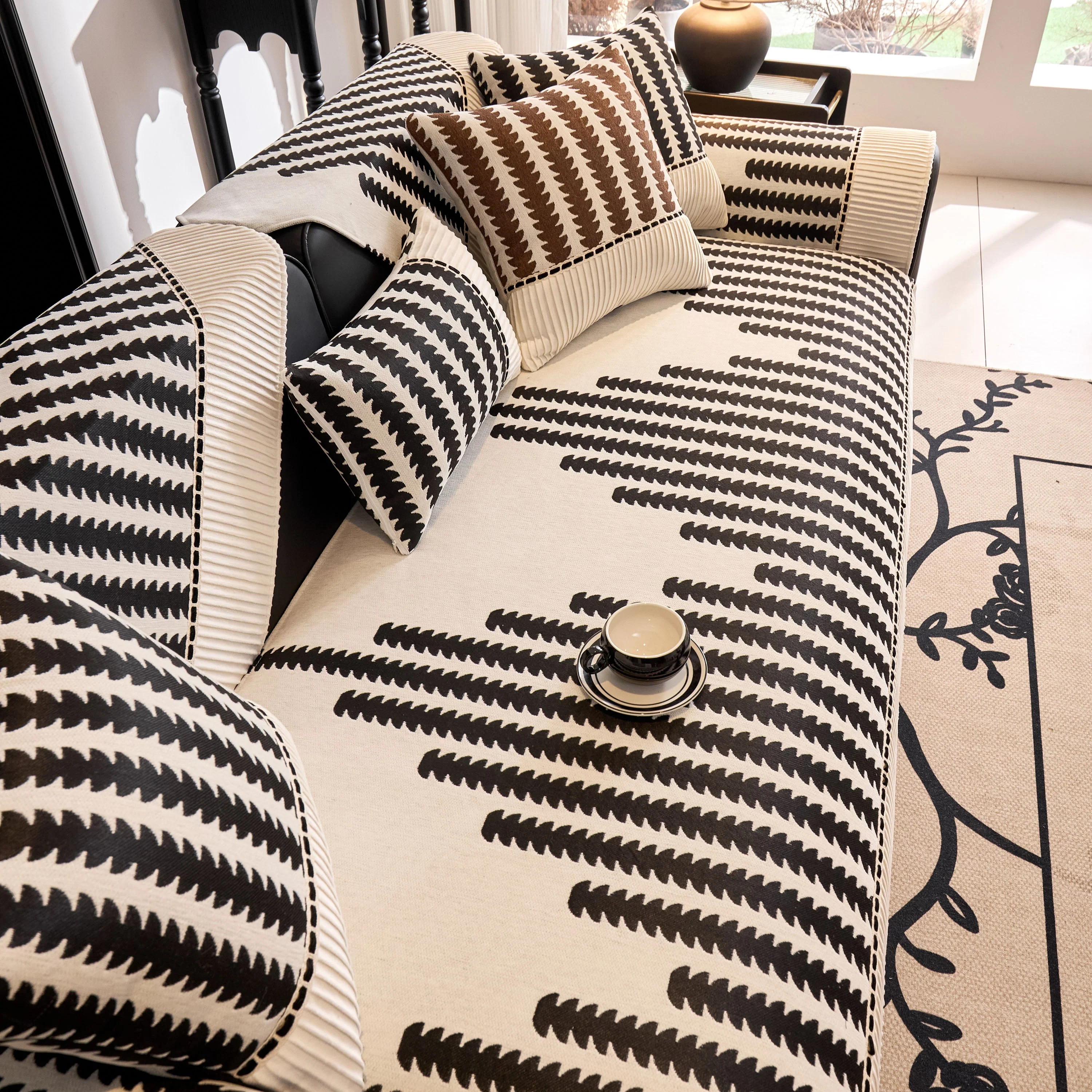 Vertical Stripes Sectional Sofa Cover Slipcover - Non-Slip, Fits L-Shape Couches - Image 13