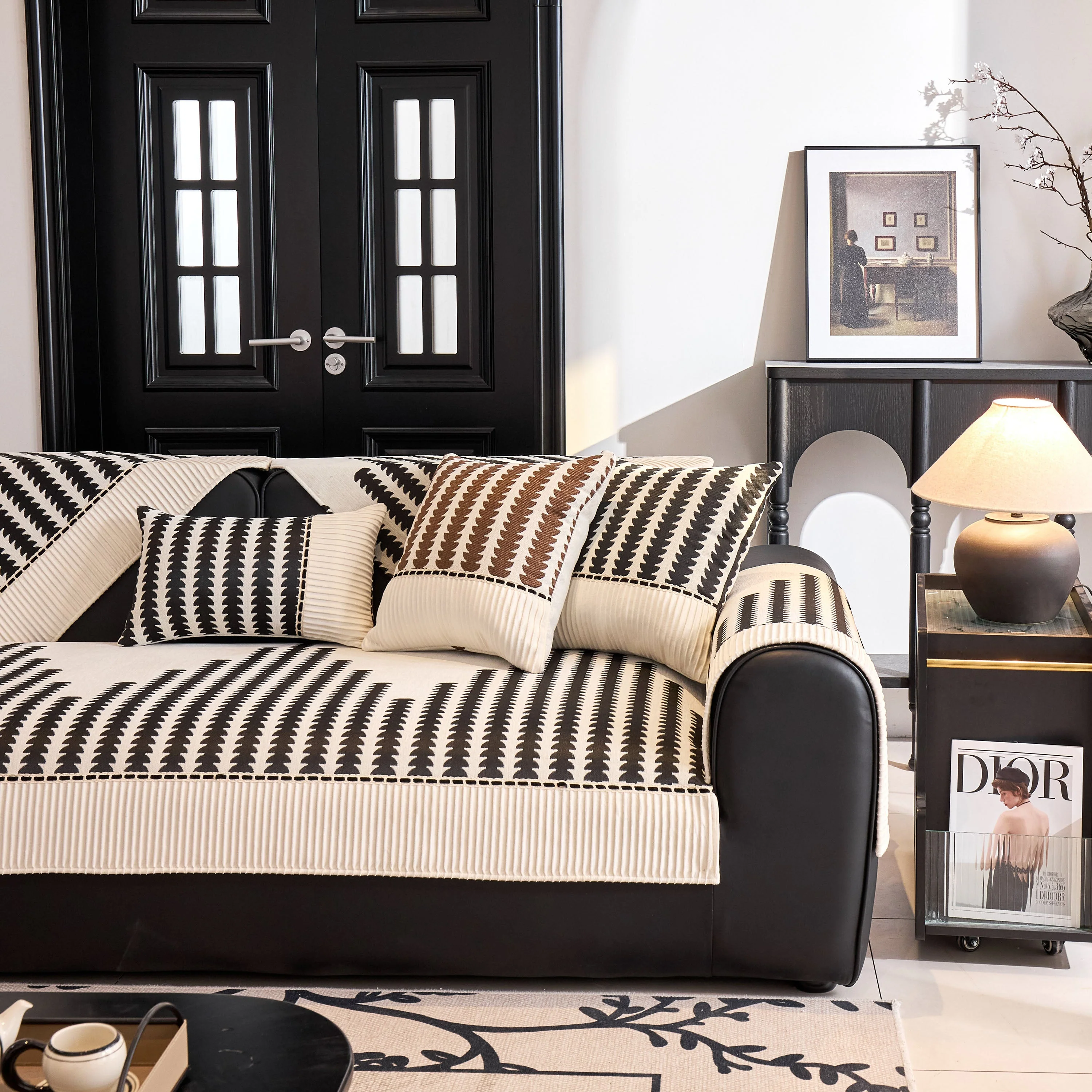 Vertical Stripes Sectional Sofa Cover Slipcover - Non-Slip, Fits L-Shape Couches - Image 15