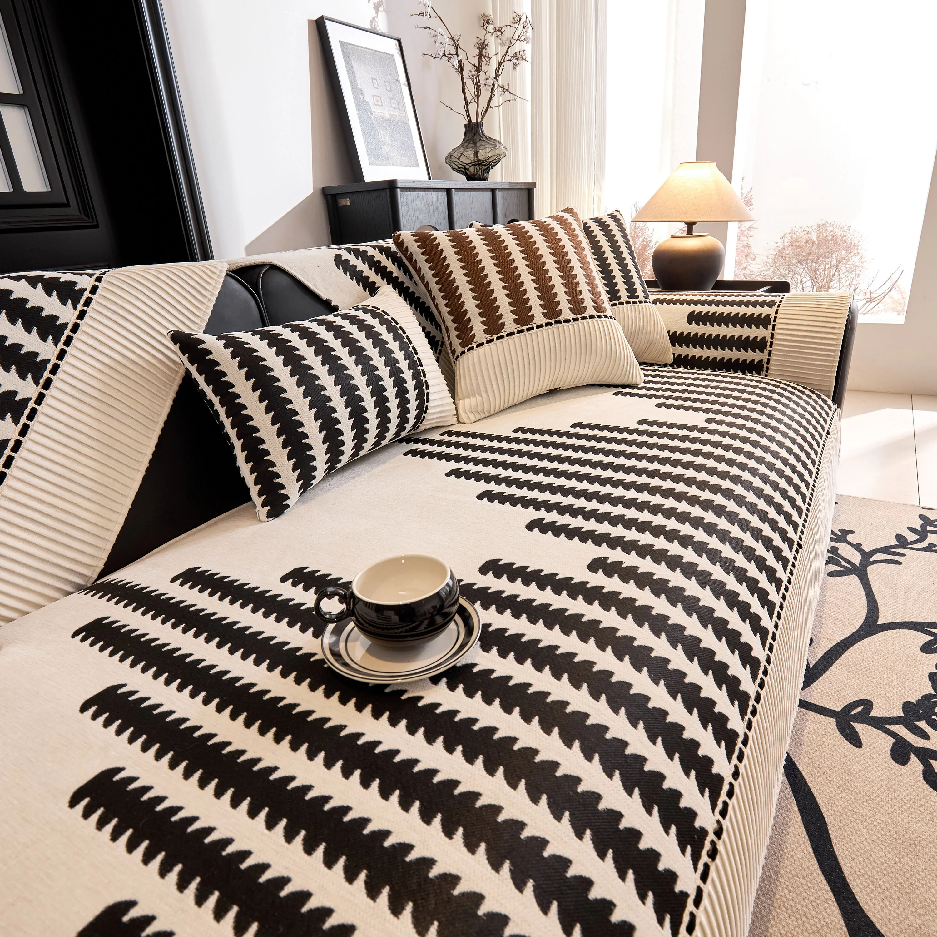 Vertical Stripes Sectional Sofa Cover Slipcover - Non-Slip, Fits L-Shape Couches - Image 16