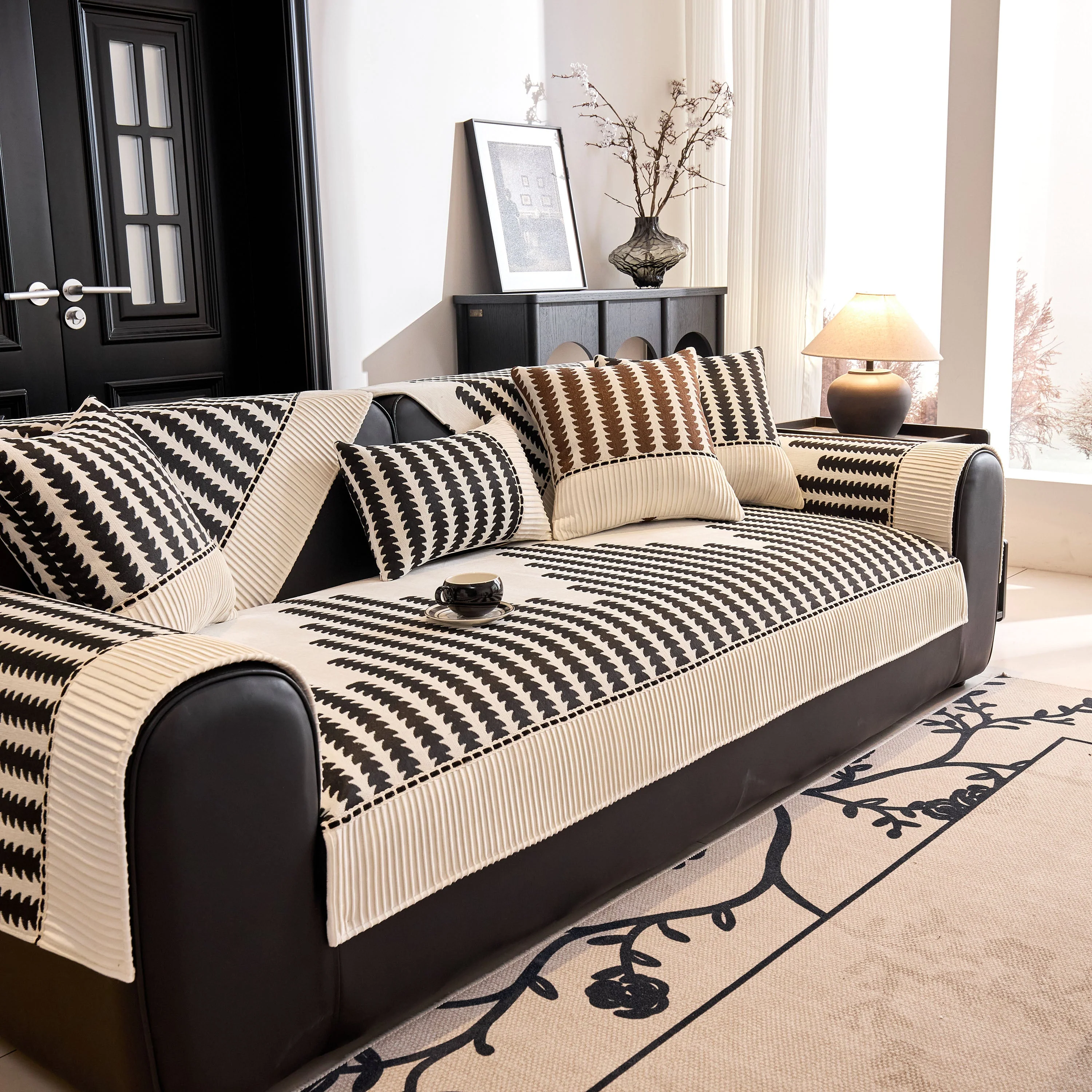 Vertical Stripes Sectional Sofa Cover Slipcover - Non-Slip, Fits L-Shape Couches - Image 17
