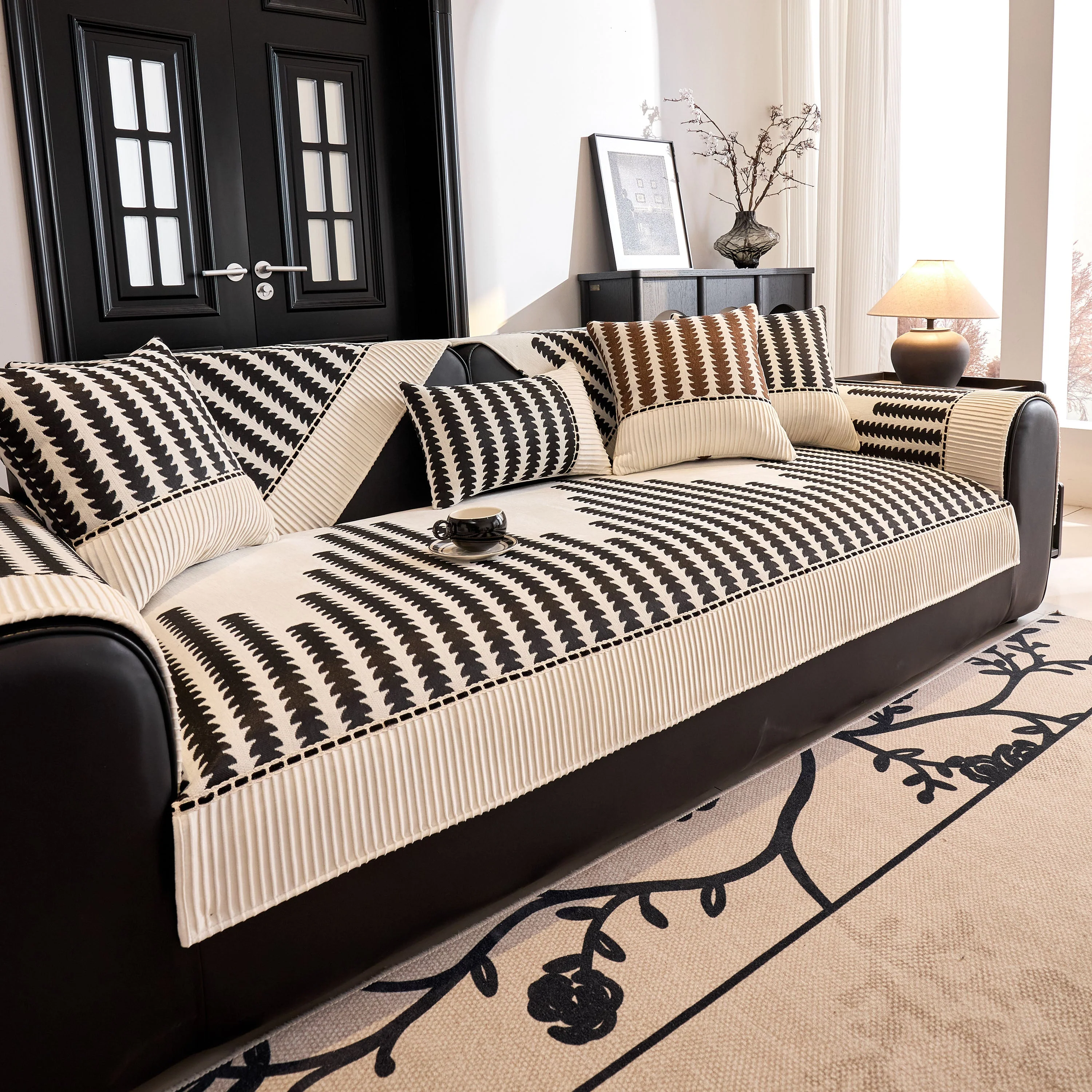 Vertical Stripes Sectional Sofa Cover Slipcover - Non-Slip, Fits L-Shape Couches - Image 18