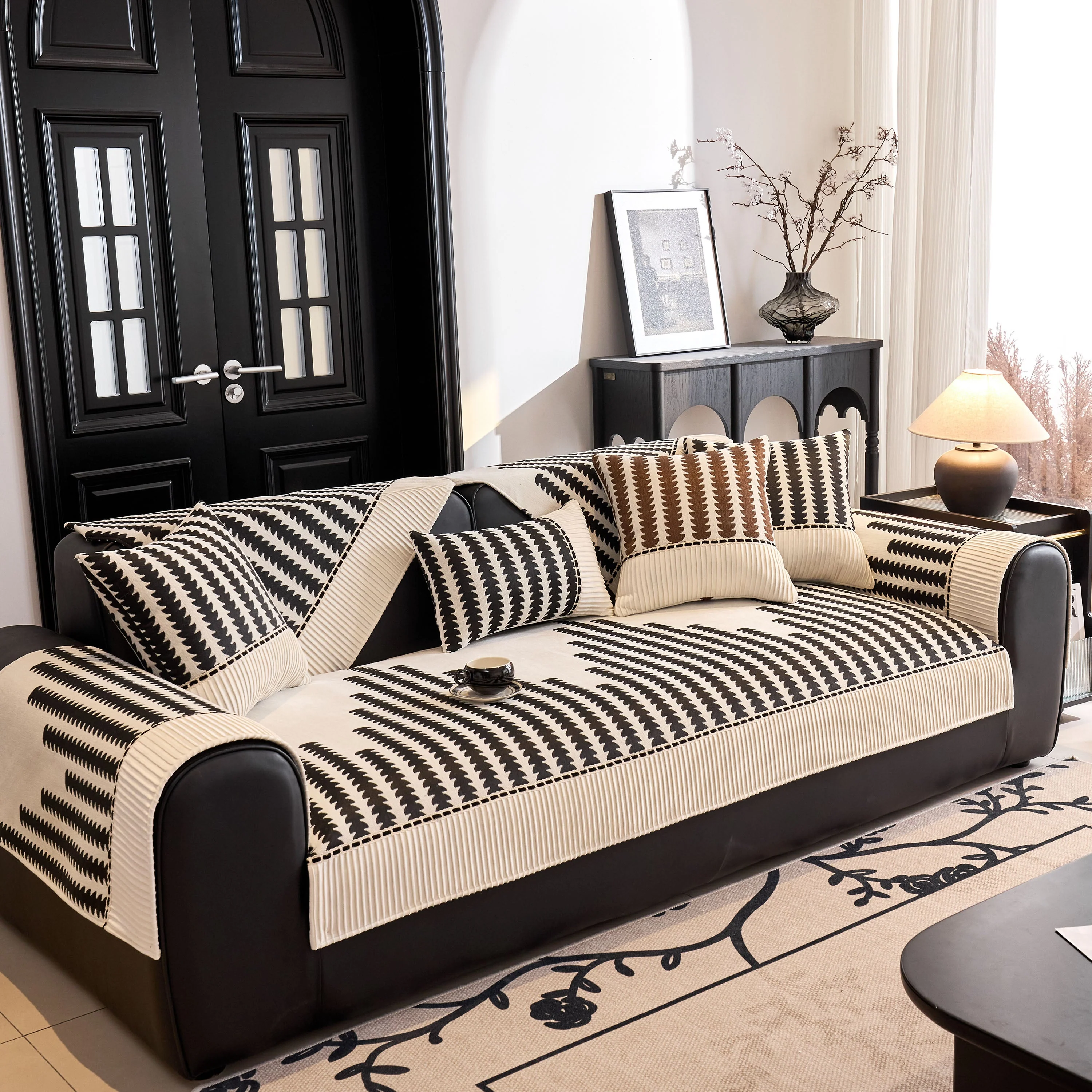 Vertical Stripes Sectional Sofa Cover Slipcover - Non-Slip, Fits L-Shape Couches - Image 19
