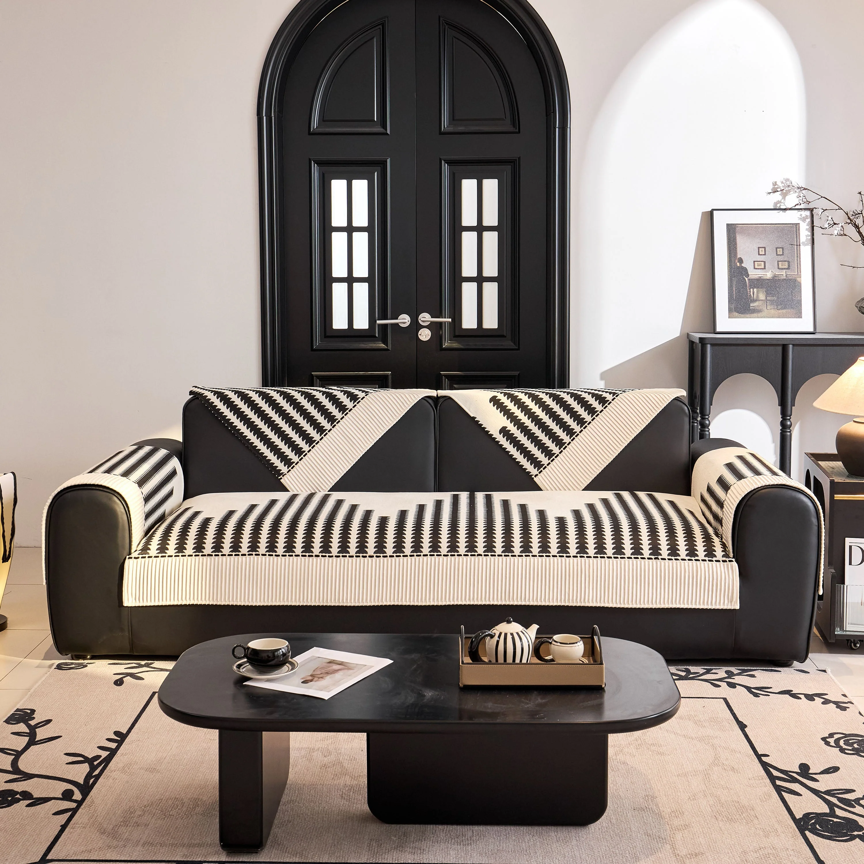 Vertical Stripes Sectional Sofa Cover Slipcover - Non-Slip, Fits L-Shape Couches - Image 2