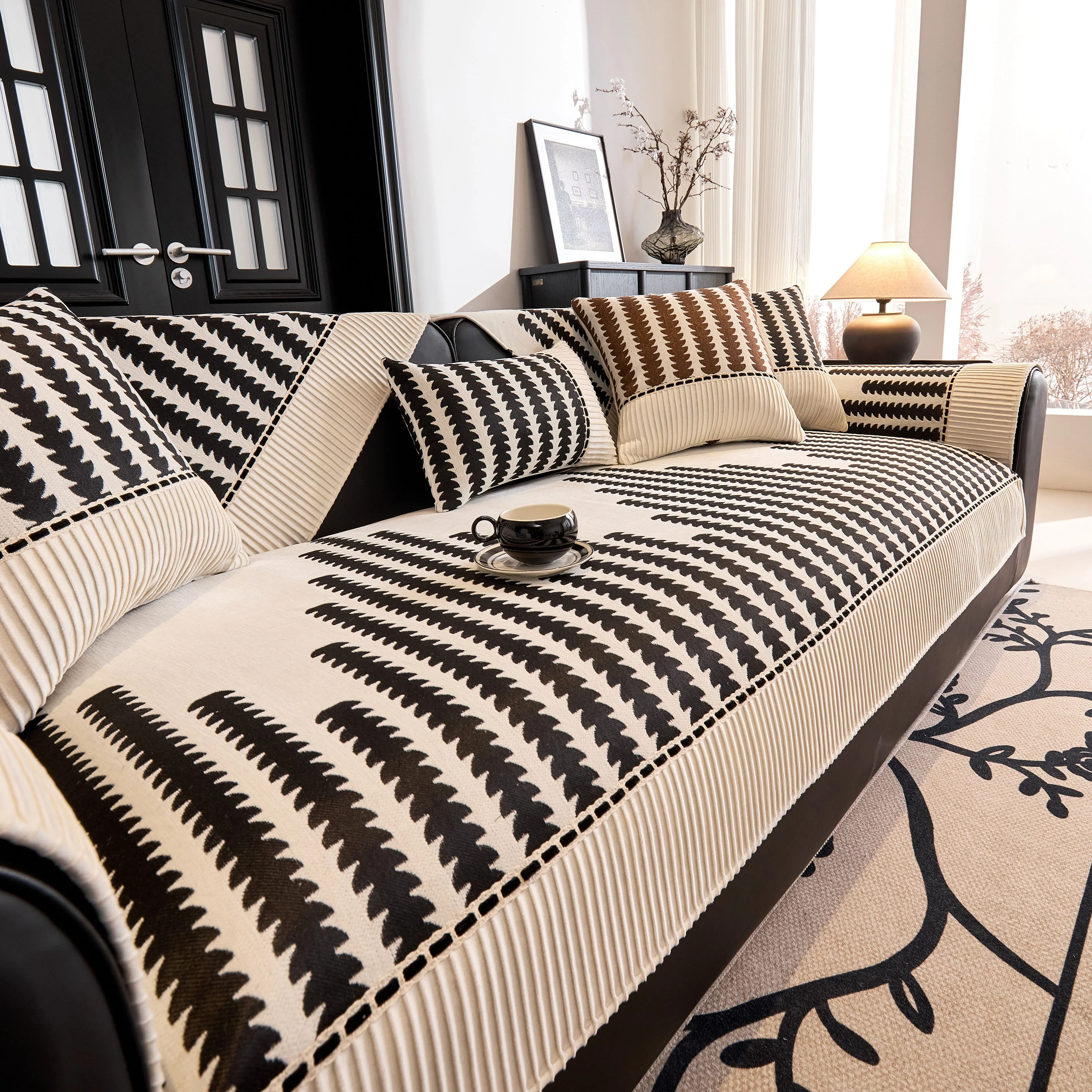 Vertical Stripes Sectional Sofa Cover Slipcover - Non-Slip, Fits L-Shape Couches - Image 20