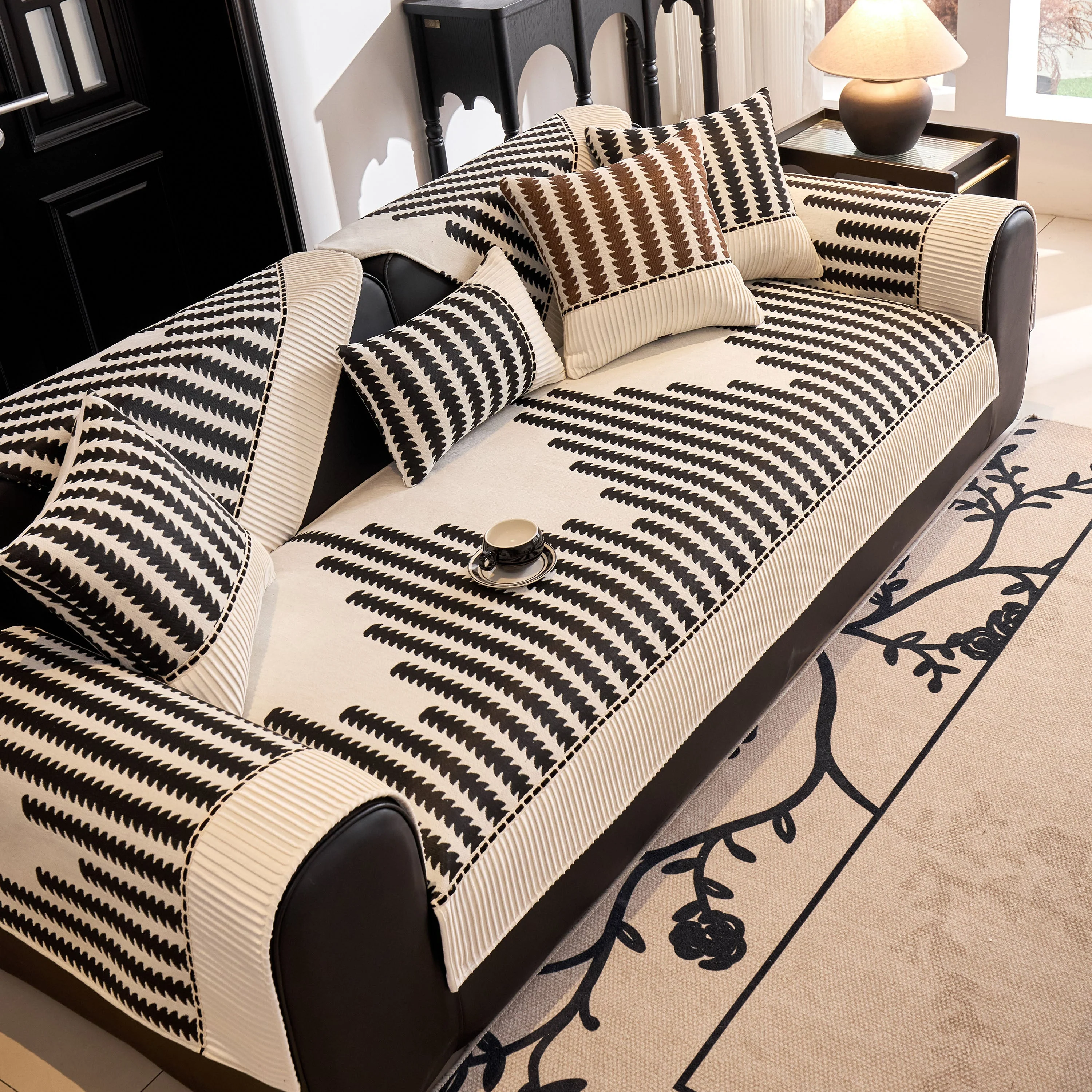 Vertical Stripes Sectional Sofa Cover Slipcover - Non-Slip, Fits L-Shape Couches - Image 21