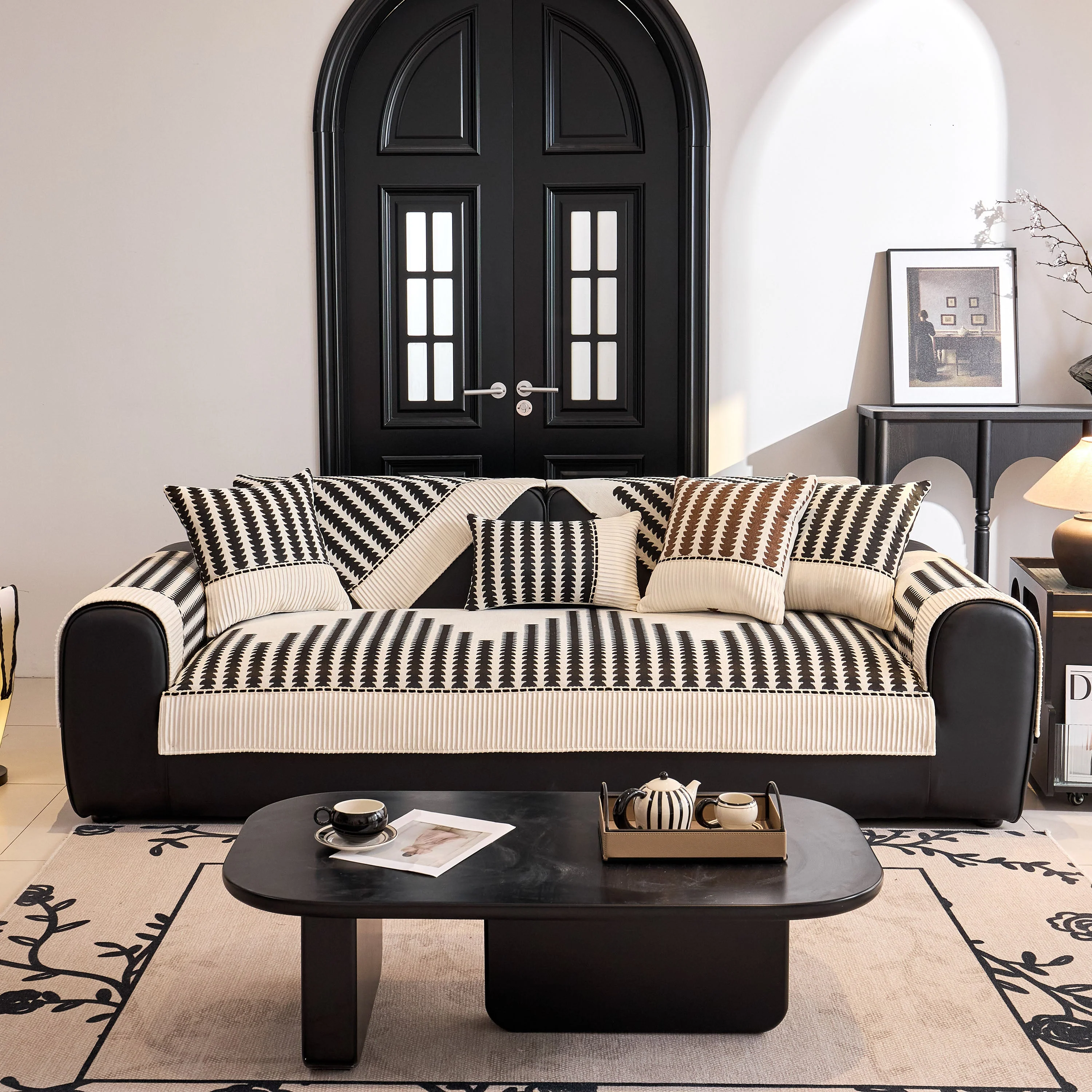 Vertical Stripes Sectional Sofa Cover Slipcover - Non-Slip, Fits L-Shape Couches - Image 22