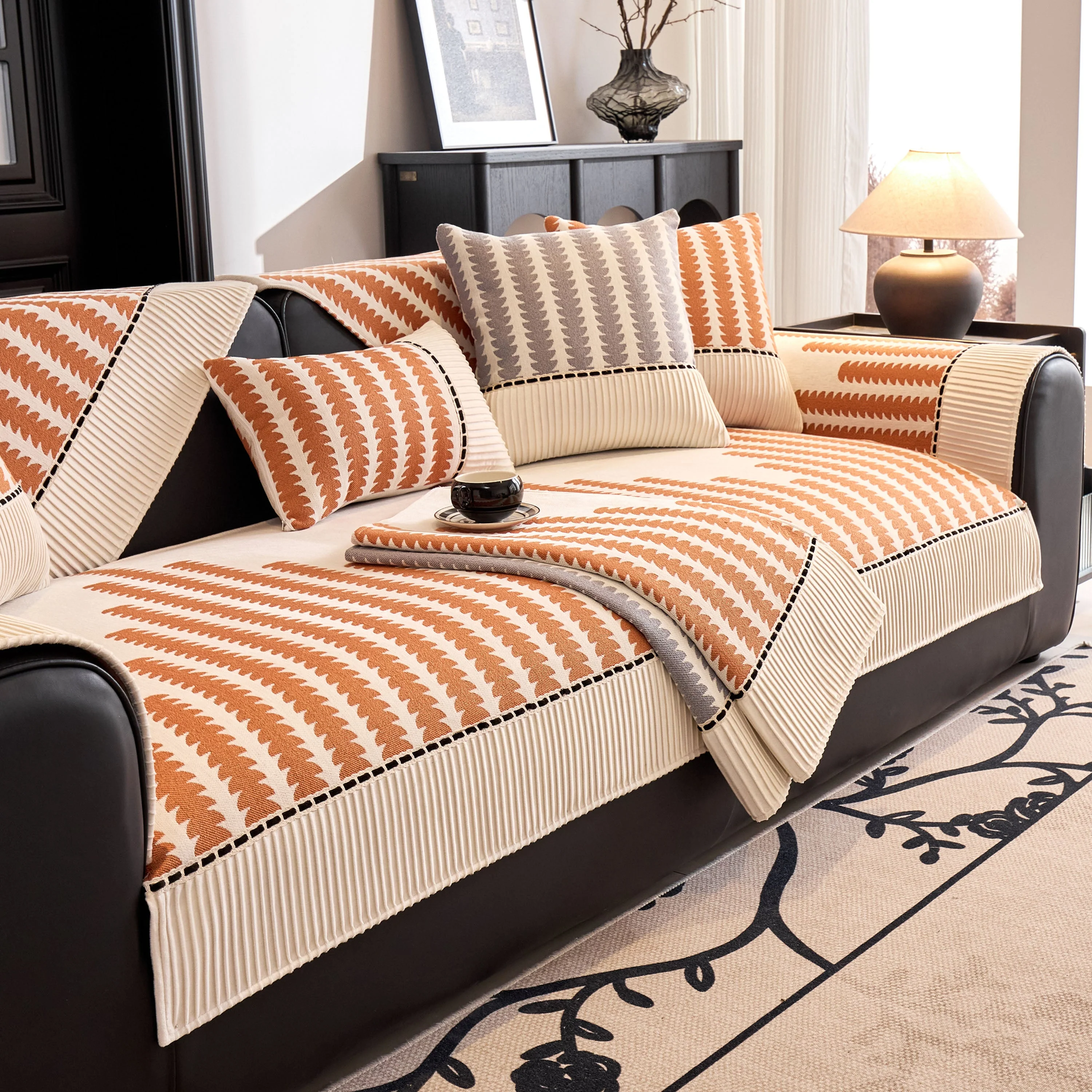 Vertical Stripes Sectional Sofa Cover Slipcover - Non-Slip, Fits L-Shape Couches - Image 23