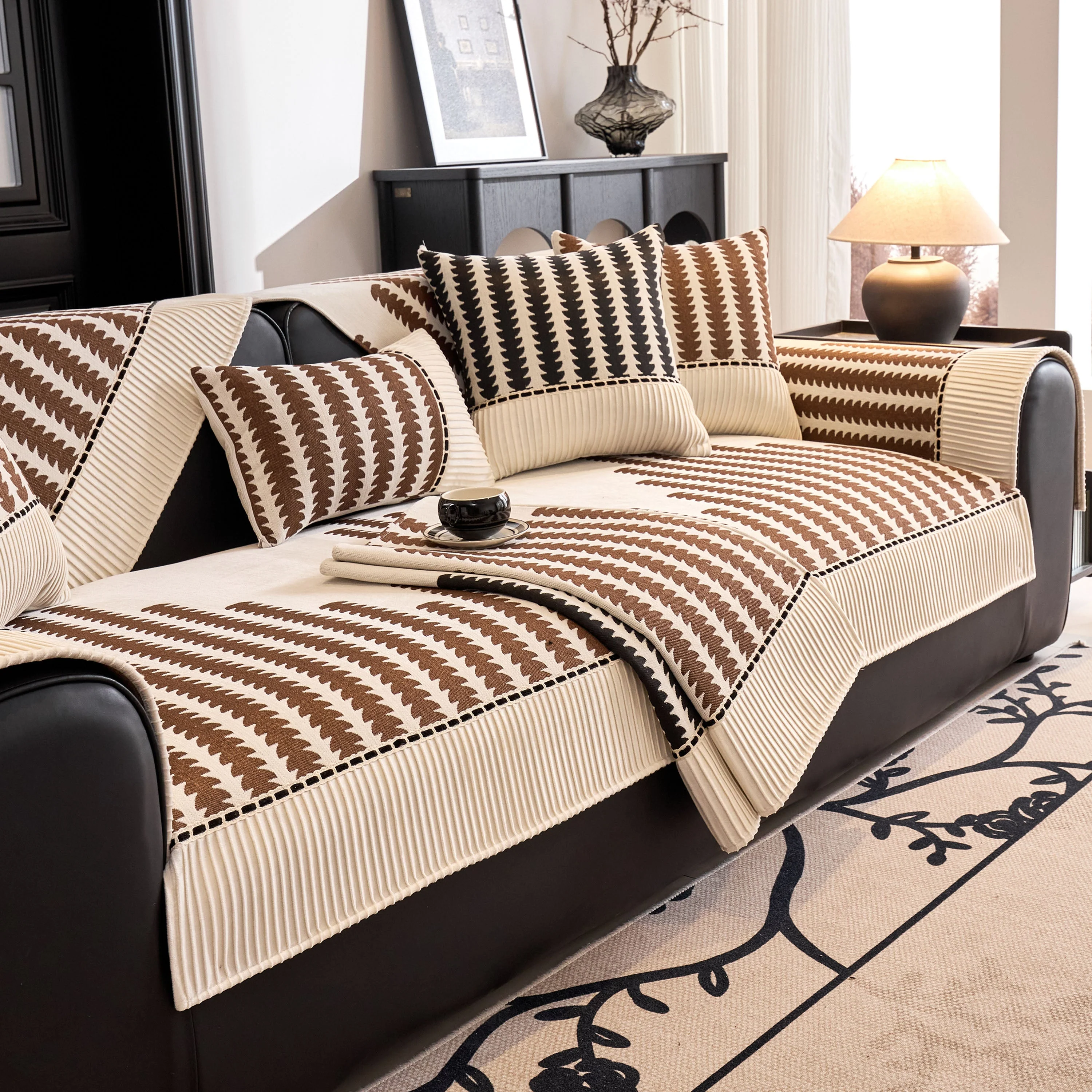 Vertical Stripes Sectional Sofa Cover Slipcover - Non-Slip, Fits L-Shape Couches - Image 24