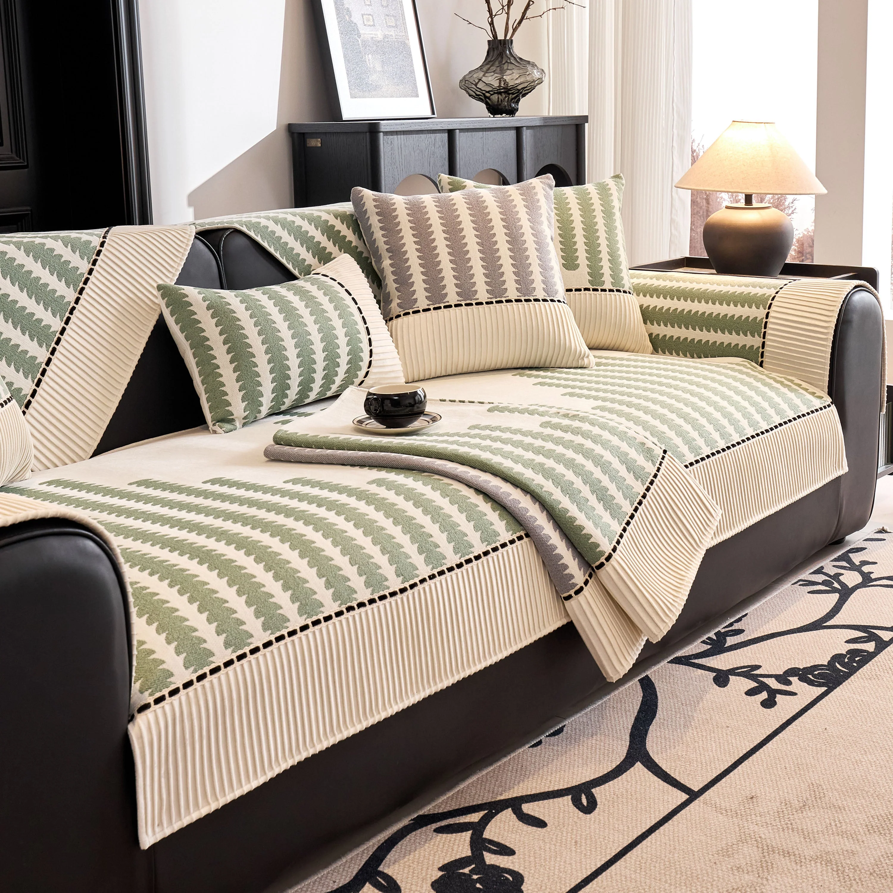 Vertical Stripes Sectional Sofa Cover Slipcover - Non-Slip, Fits L-Shape Couches - Image 25