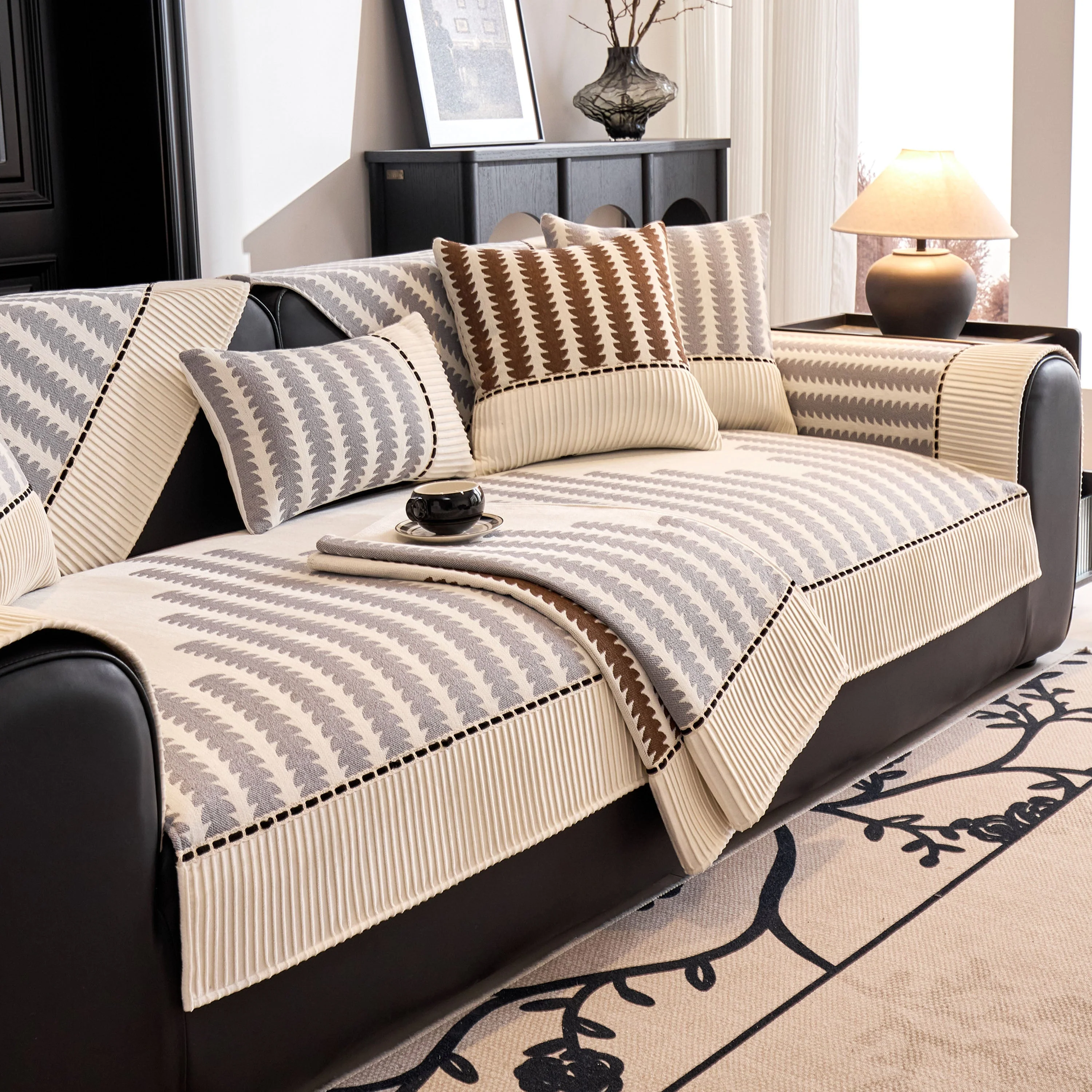 Vertical Stripes Sectional Sofa Cover Slipcover - Non-Slip, Fits L-Shape Couches - Image 26