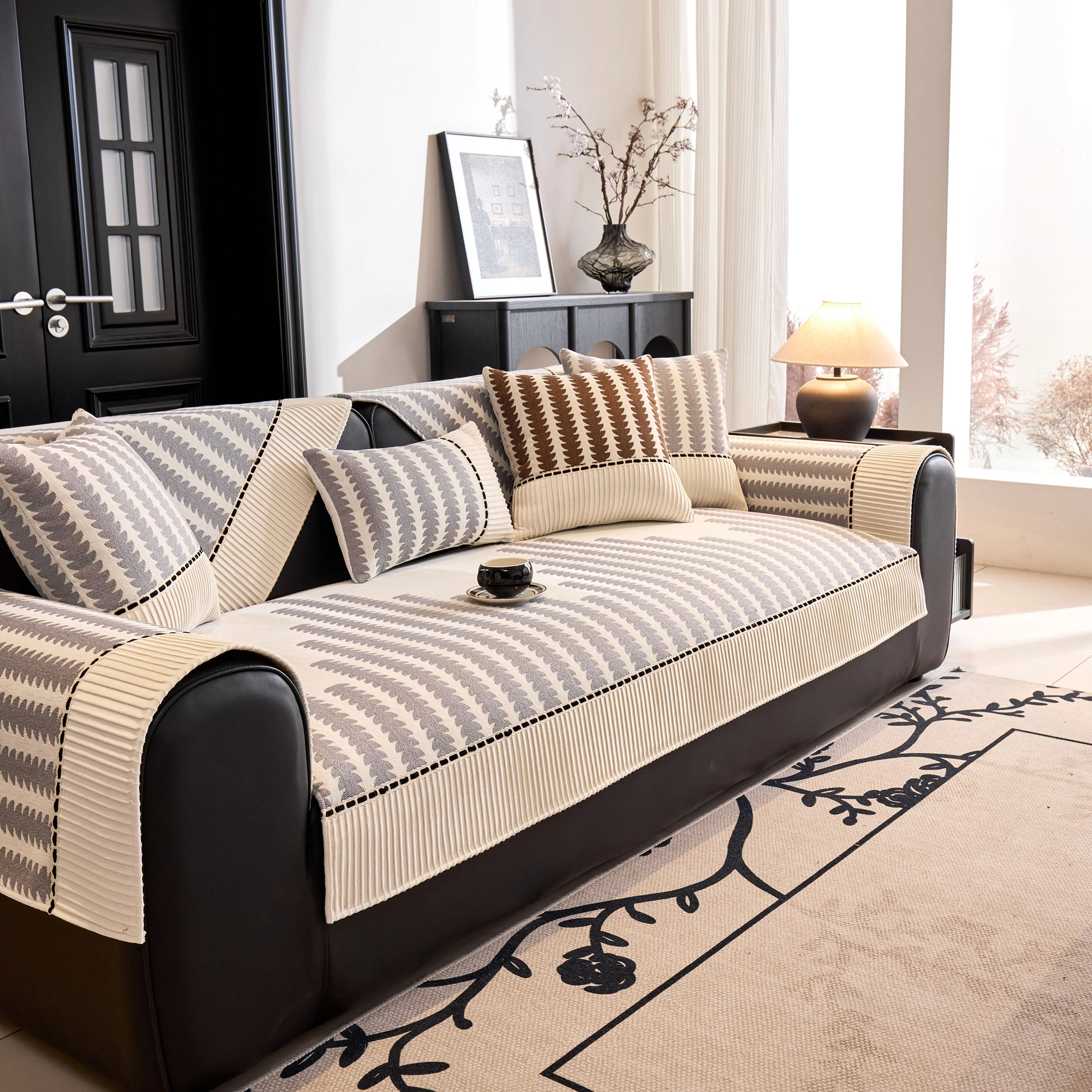 Vertical Stripes Sectional Sofa Cover Slipcover - Non-Slip, Fits L-Shape Couches - Image 39