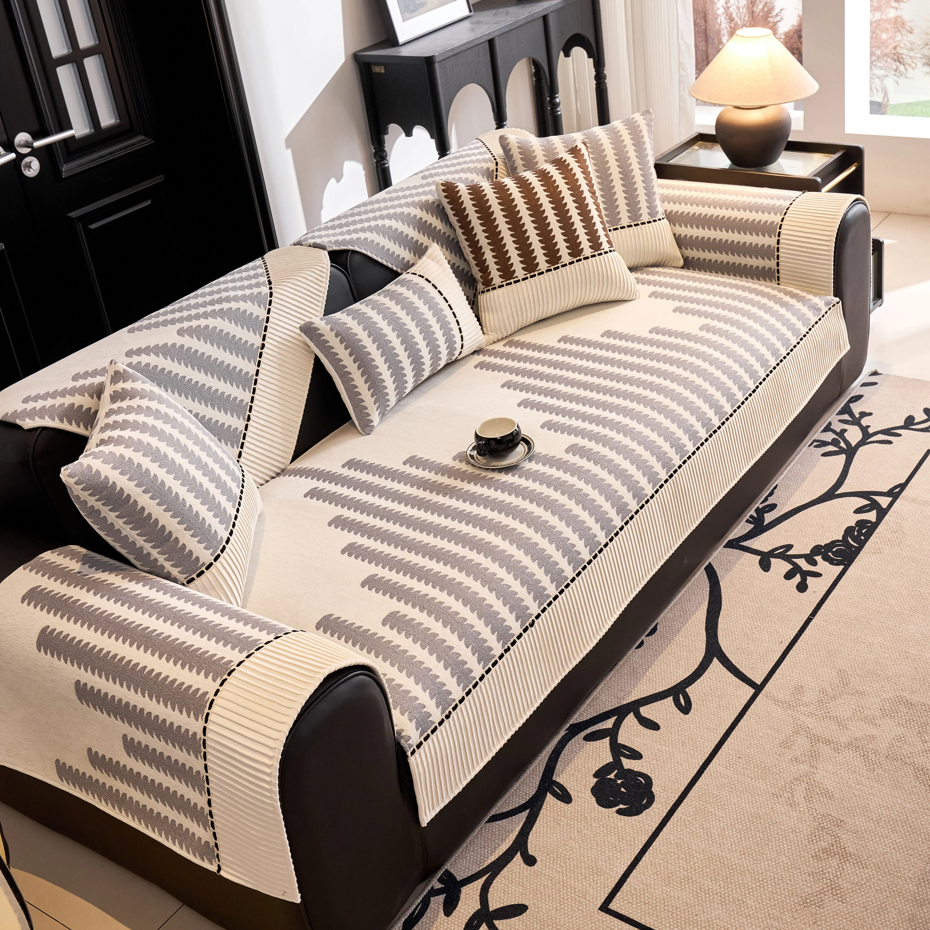 Vertical Stripes Sectional Sofa Cover Slipcover - Non-Slip, Fits L-Shape Couches - Image 40