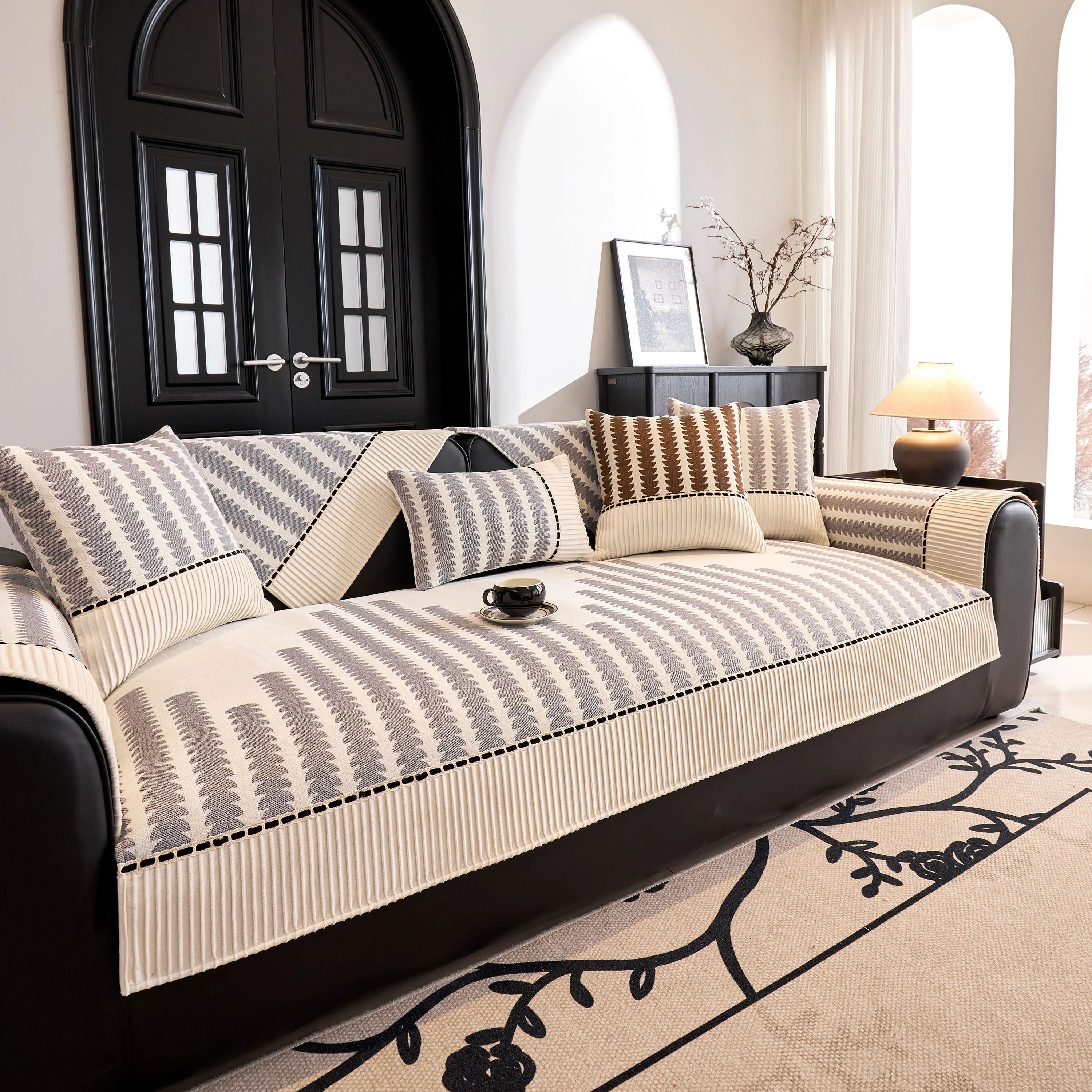 Vertical Stripes Sectional Sofa Cover Slipcover - Non-Slip, Fits L-Shape Couches - Image 41