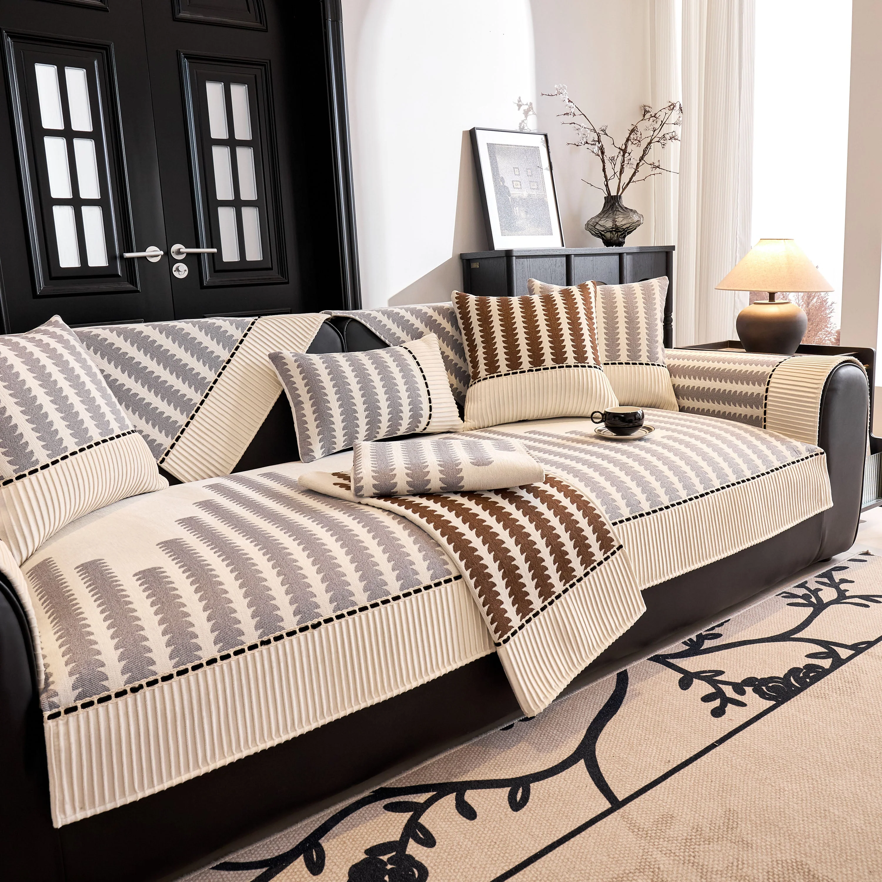 Vertical Stripes Sectional Sofa Cover Slipcover - Non-Slip, Fits L-Shape Couches - Image 42