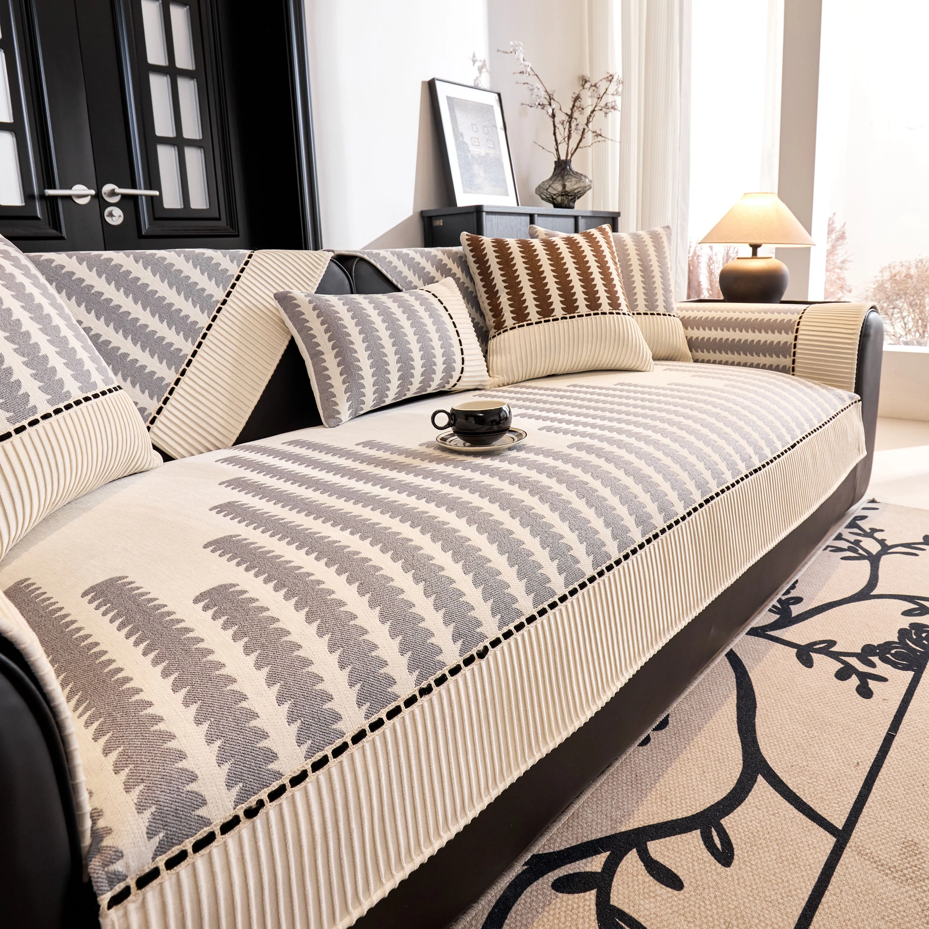 Vertical Stripes Sectional Sofa Cover Slipcover - Non-Slip, Fits L-Shape Couches - Image 44