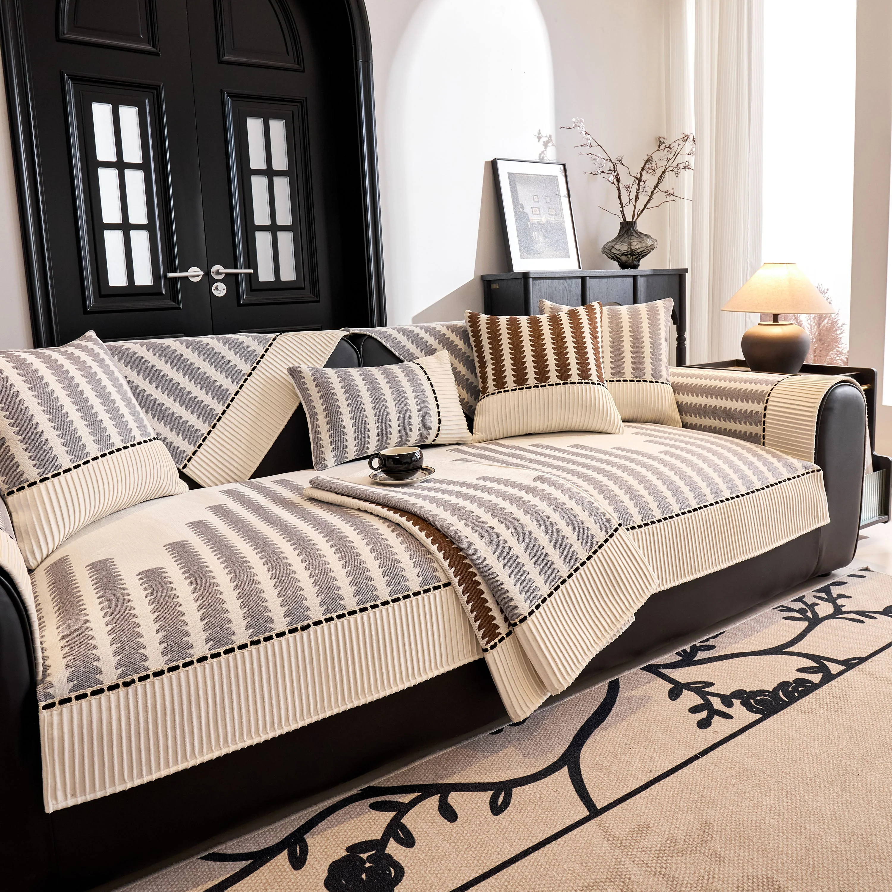 Vertical Stripes Sectional Sofa Cover Slipcover - Non-Slip, Fits L-Shape Couches - Image 46