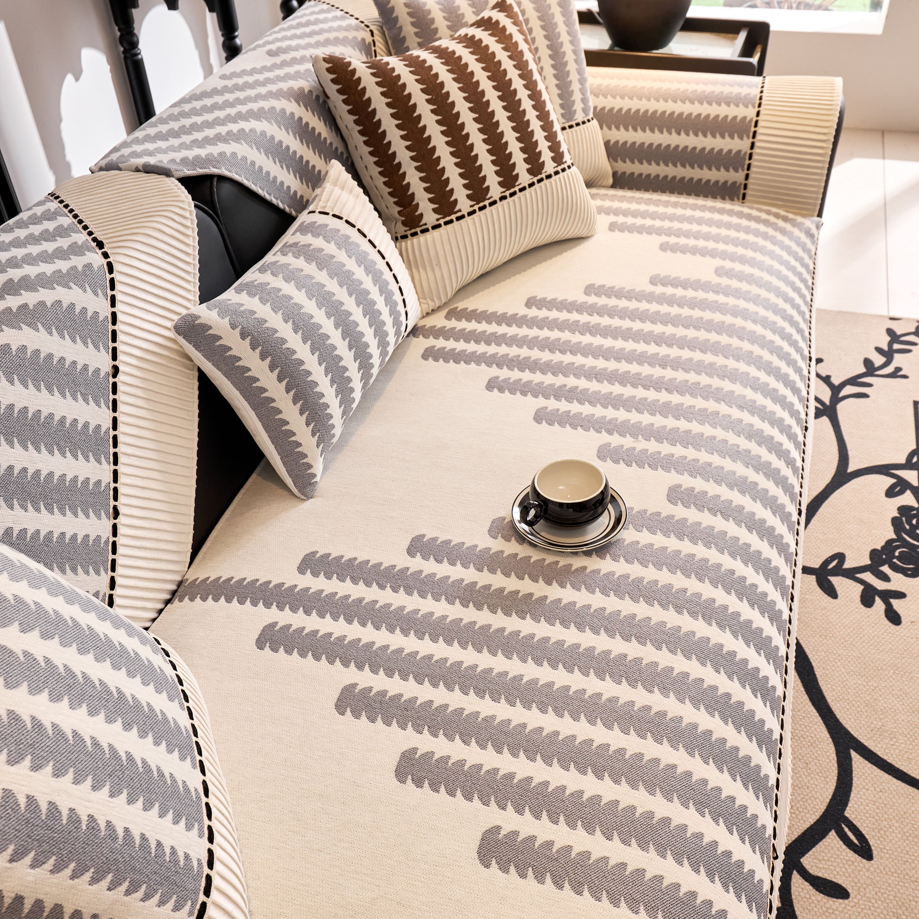 Vertical Stripes Sectional Sofa Cover Slipcover - Non-Slip, Fits L-Shape Couches - Image 47