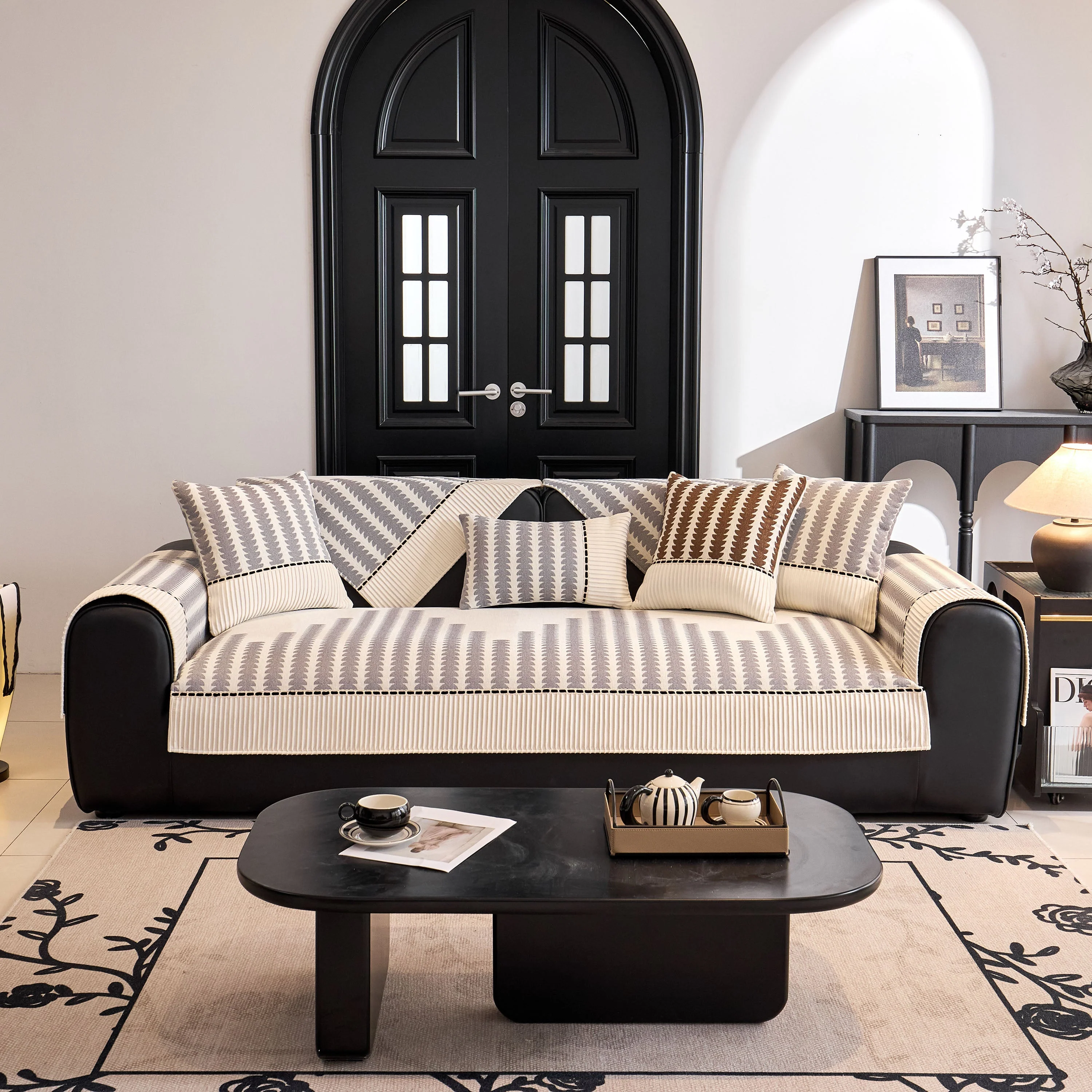 Vertical Stripes Sectional Sofa Cover Slipcover - Non-Slip, Fits L-Shape Couches - Image 51