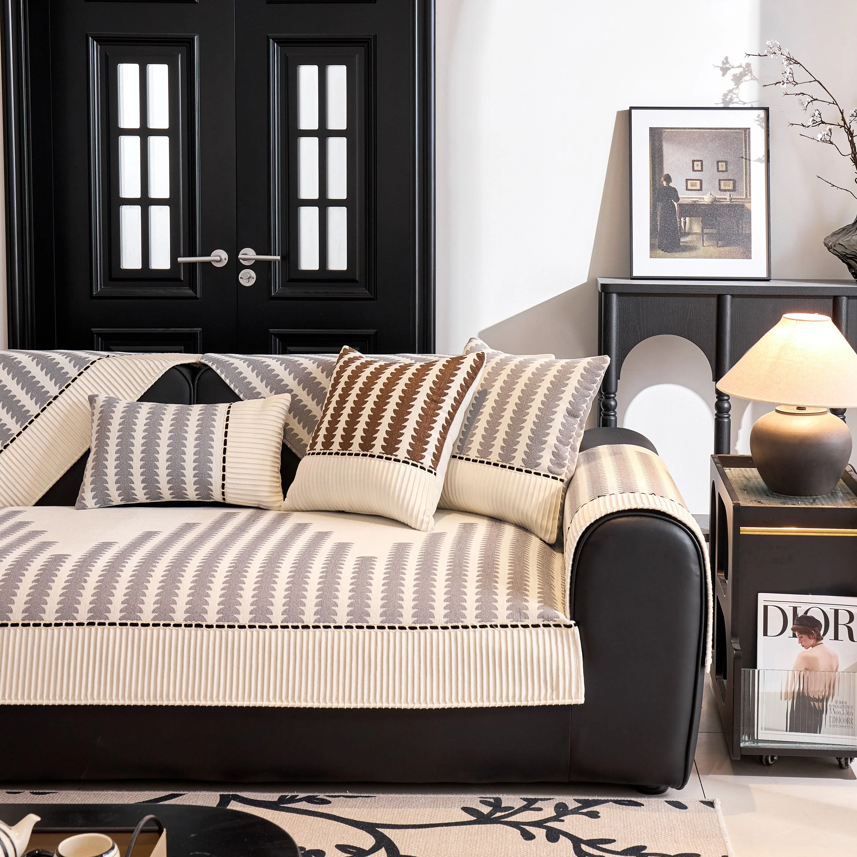 Vertical Stripes Sectional Sofa Cover Slipcover - Non-Slip, Fits L-Shape Couches - Image 52