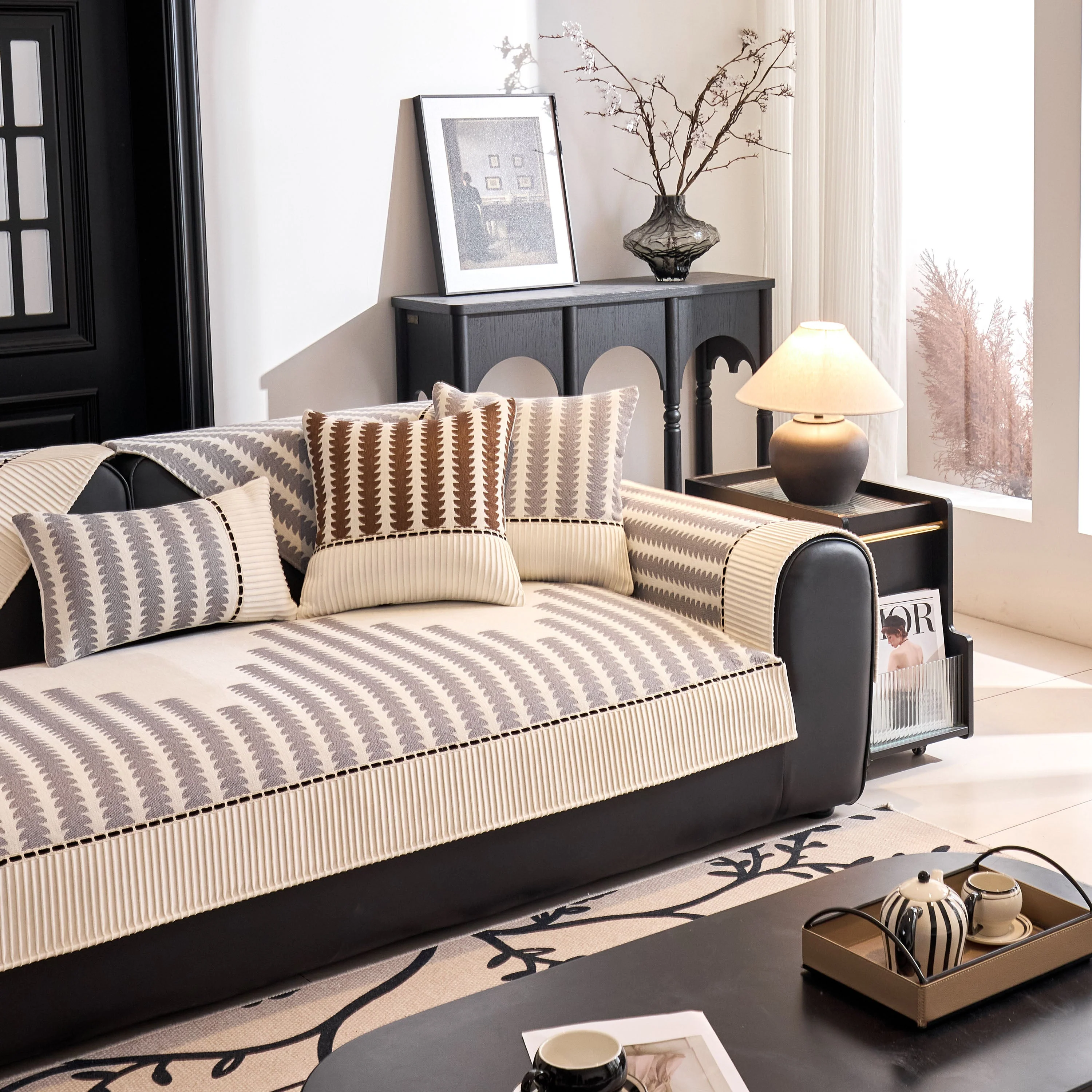 Vertical Stripes Sectional Sofa Cover Slipcover - Non-Slip, Fits L-Shape Couches - Image 53