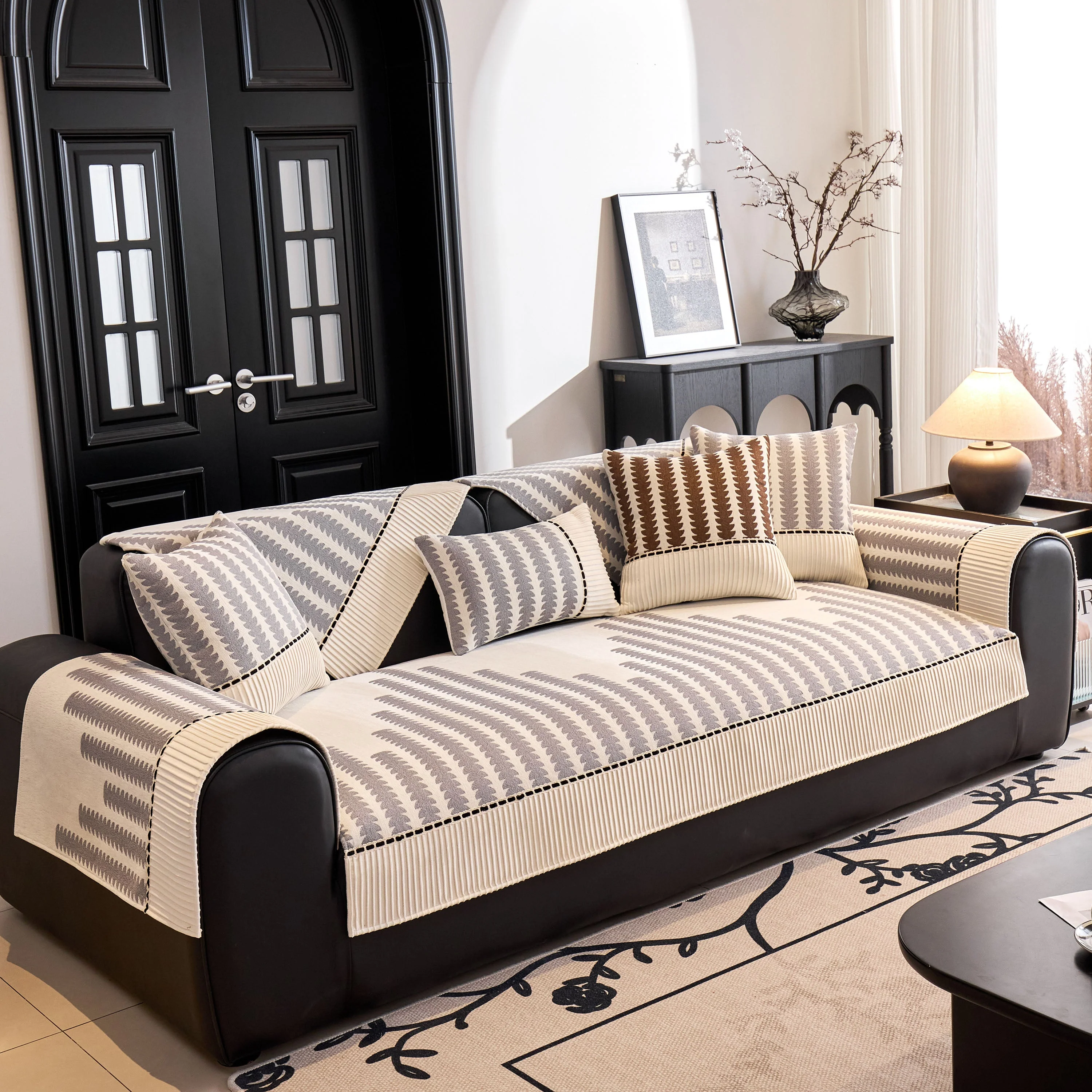 Vertical Stripes Sectional Sofa Cover Slipcover - Non-Slip, Fits L-Shape Couches - Image 54