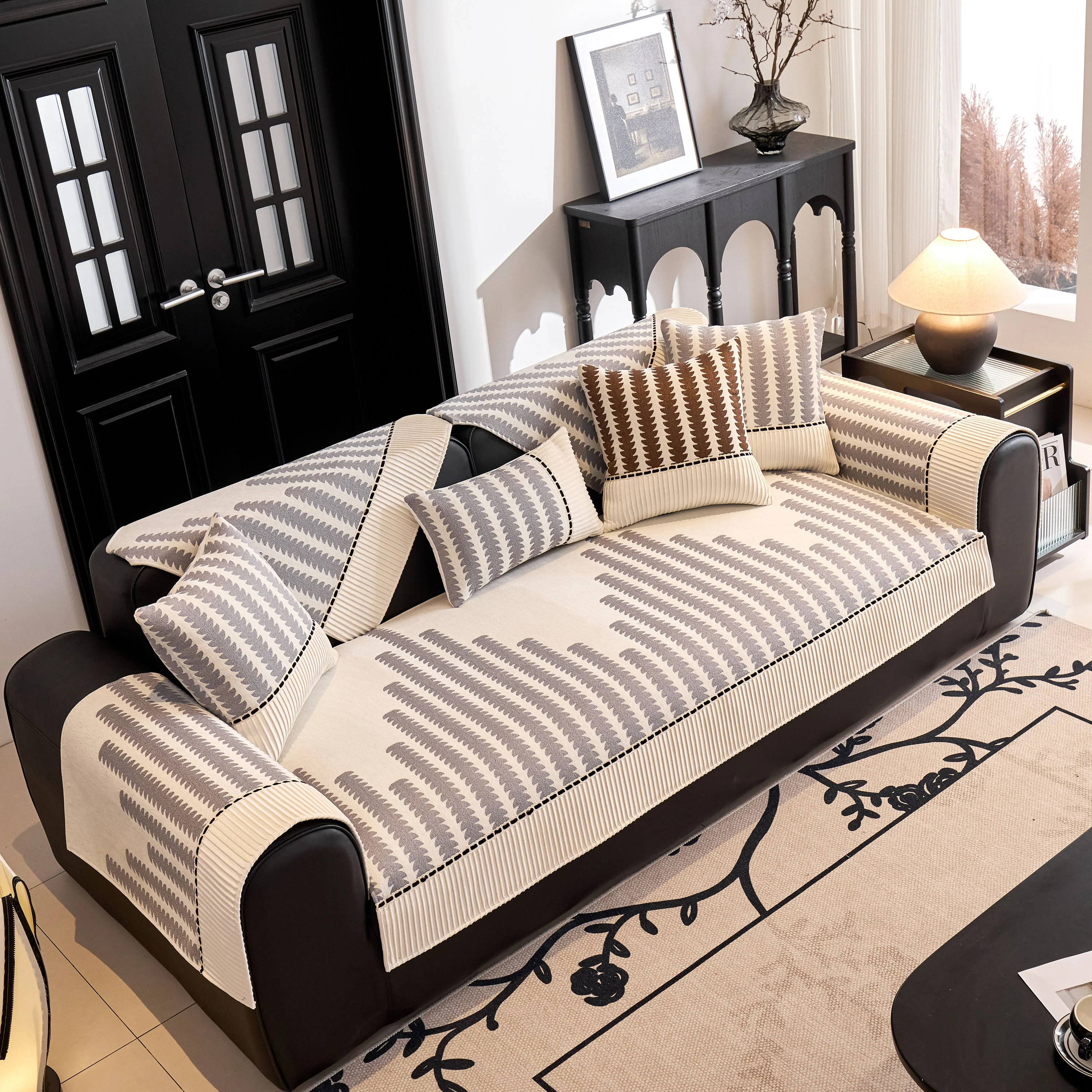 Vertical Stripes Sectional Sofa Cover Slipcover - Non-Slip, Fits L-Shape Couches - Image 55
