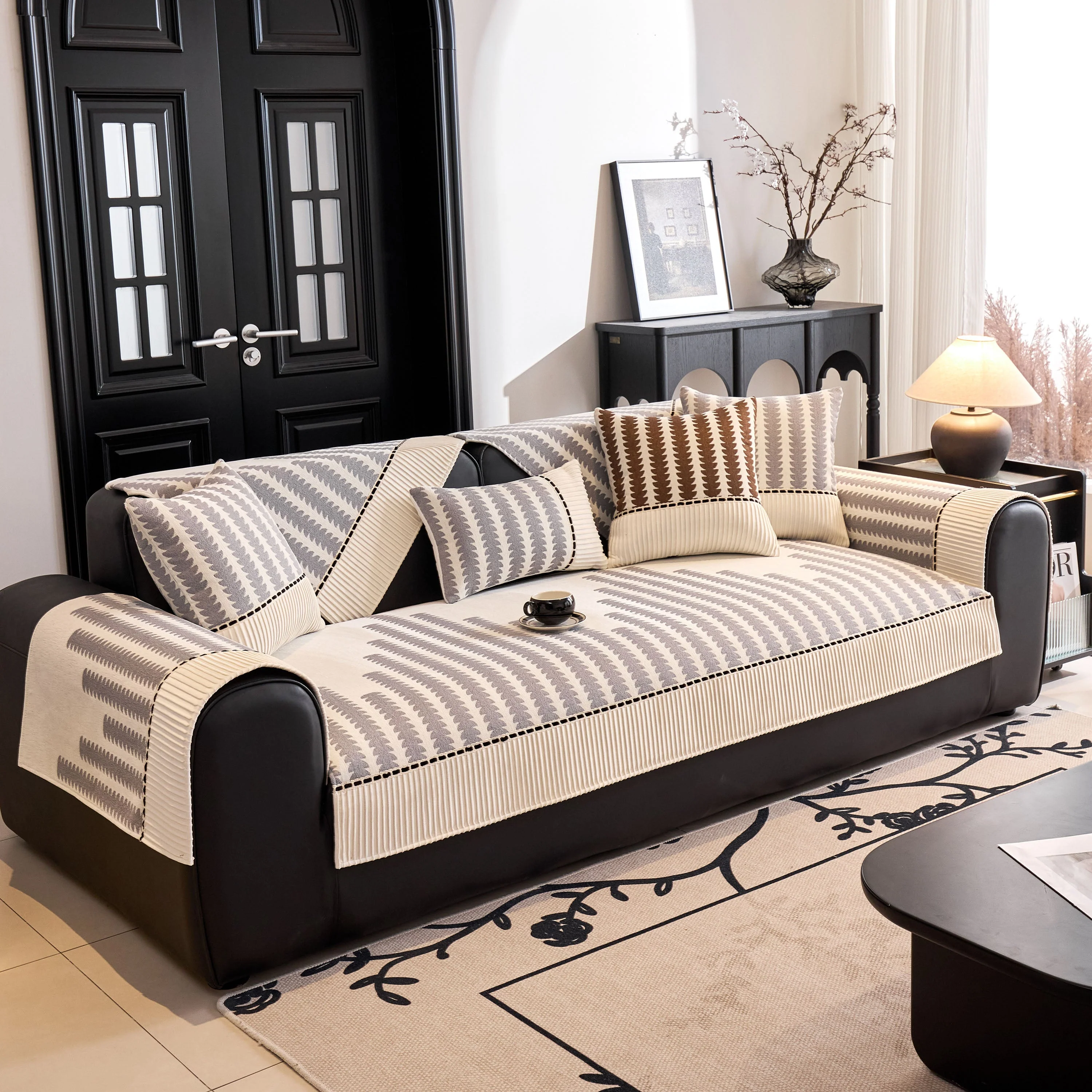 Vertical Stripes Sectional Sofa Cover Slipcover - Non-Slip, Fits L-Shape Couches - Image 56