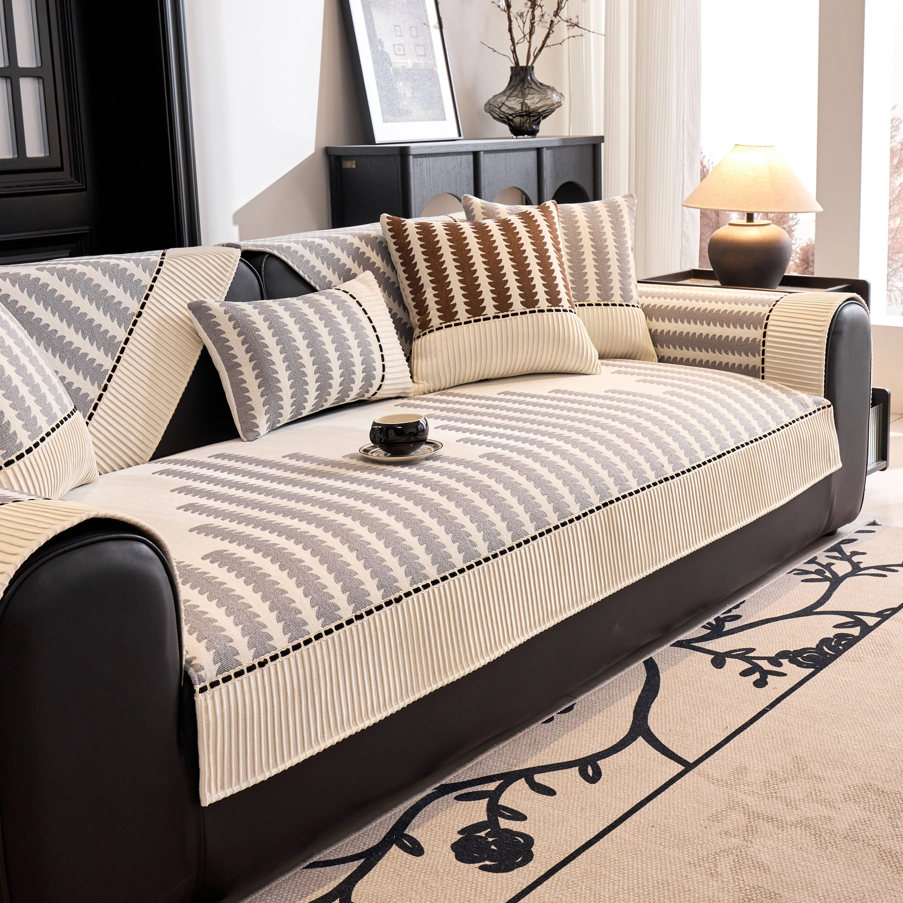 Vertical Stripes Sectional Sofa Cover Slipcover - Non-Slip, Fits L-Shape Couches - Image 57