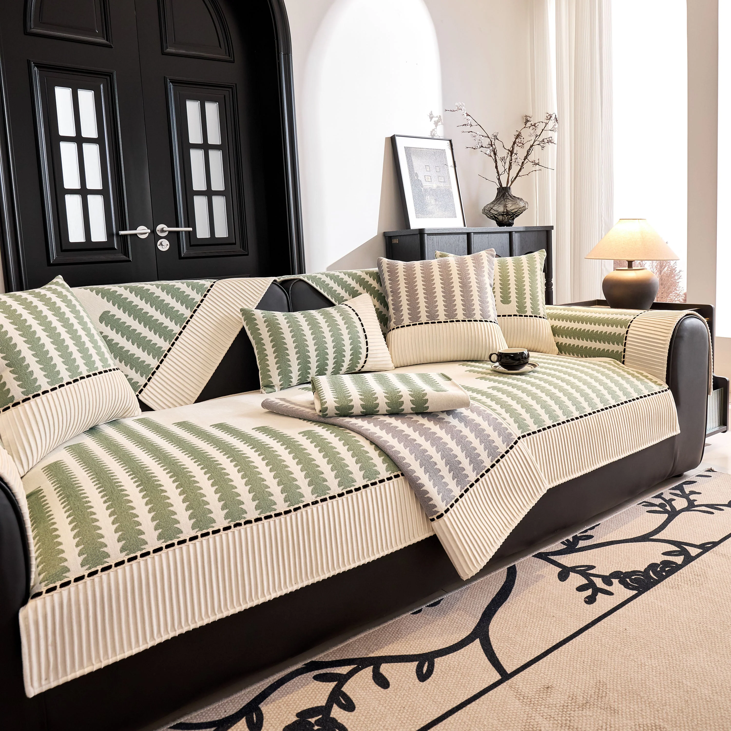 Vertical Stripes Sectional Sofa Cover Slipcover - Non-Slip, Fits L-Shape Couches - Image 60