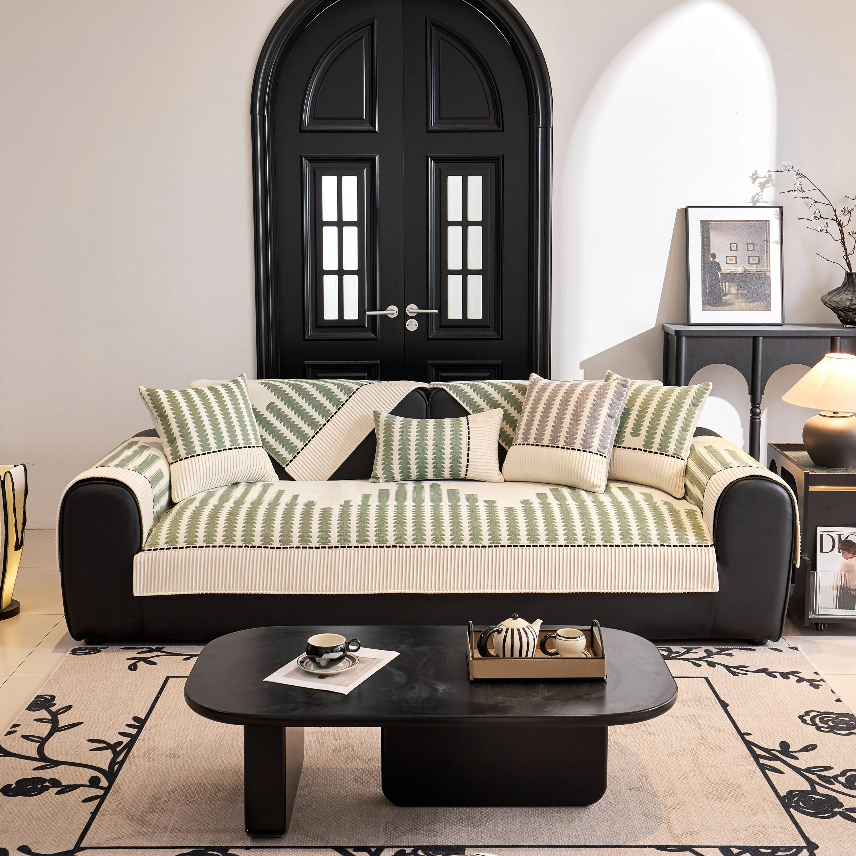 Vertical Stripes Sectional Sofa Cover Slipcover - Non-Slip, Fits L-Shape Couches - Image 69