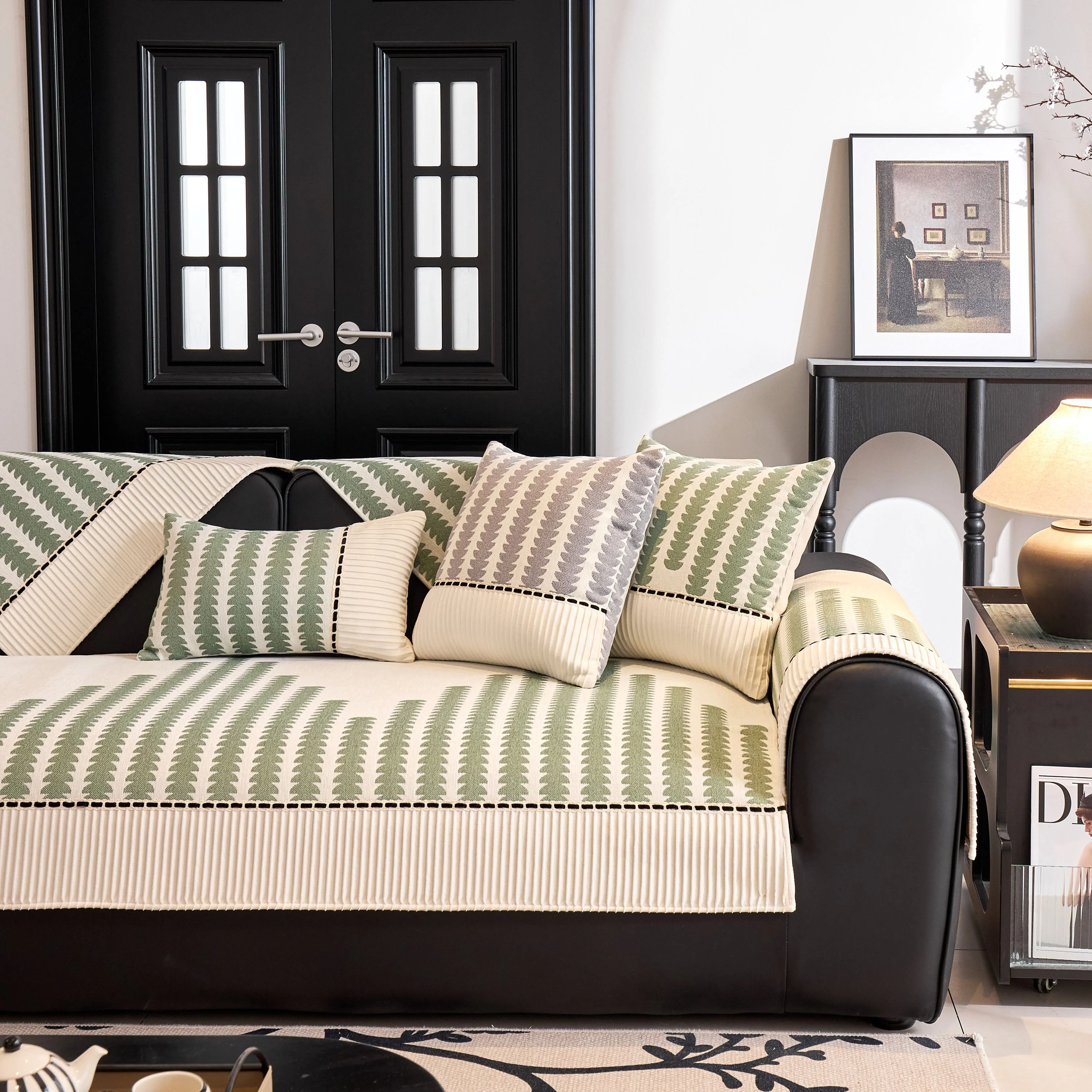 Vertical Stripes Sectional Sofa Cover Slipcover - Non-Slip, Fits L-Shape Couches - Image 70