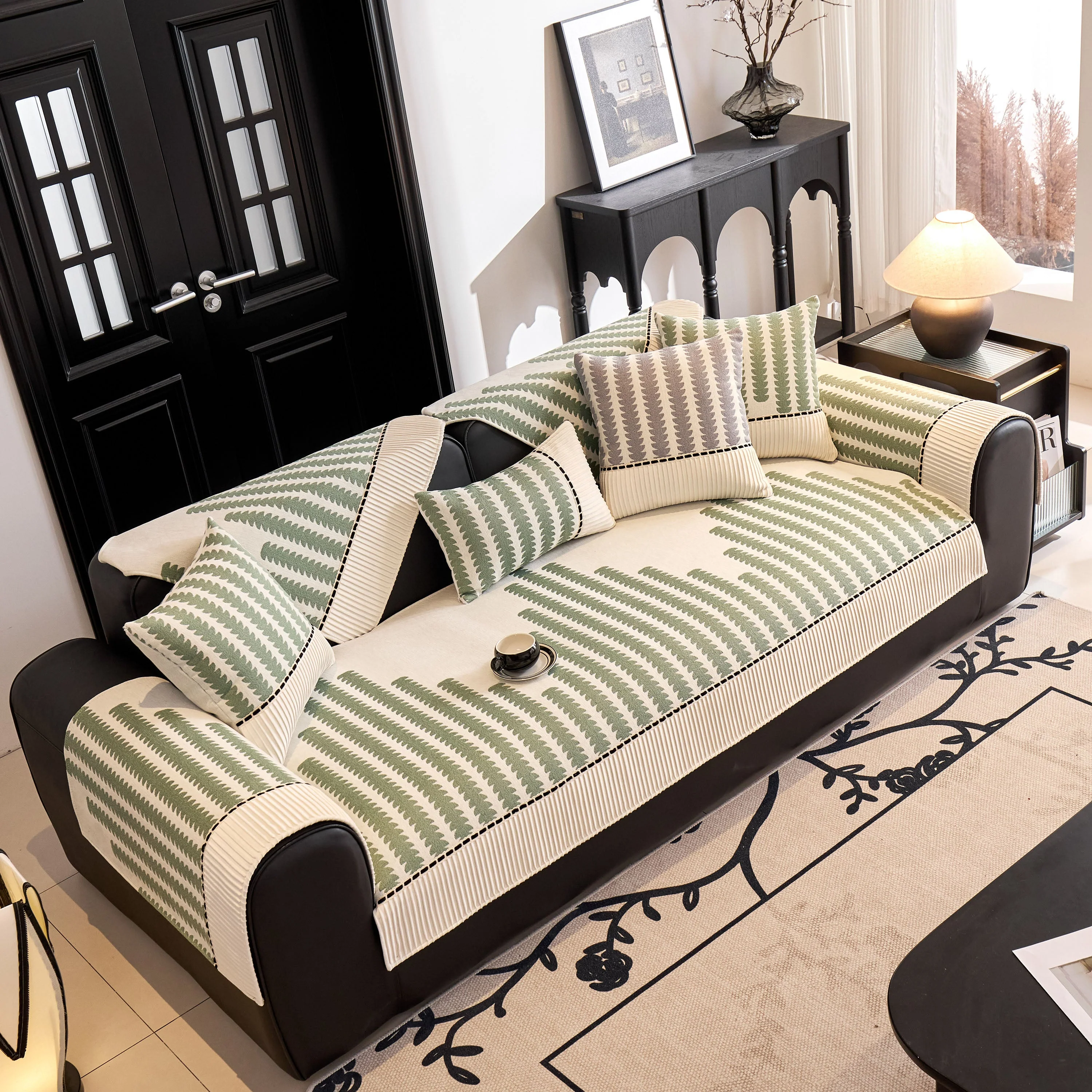 Vertical Stripes Sectional Sofa Cover Slipcover - Non-Slip, Fits L-Shape Couches - Image 73