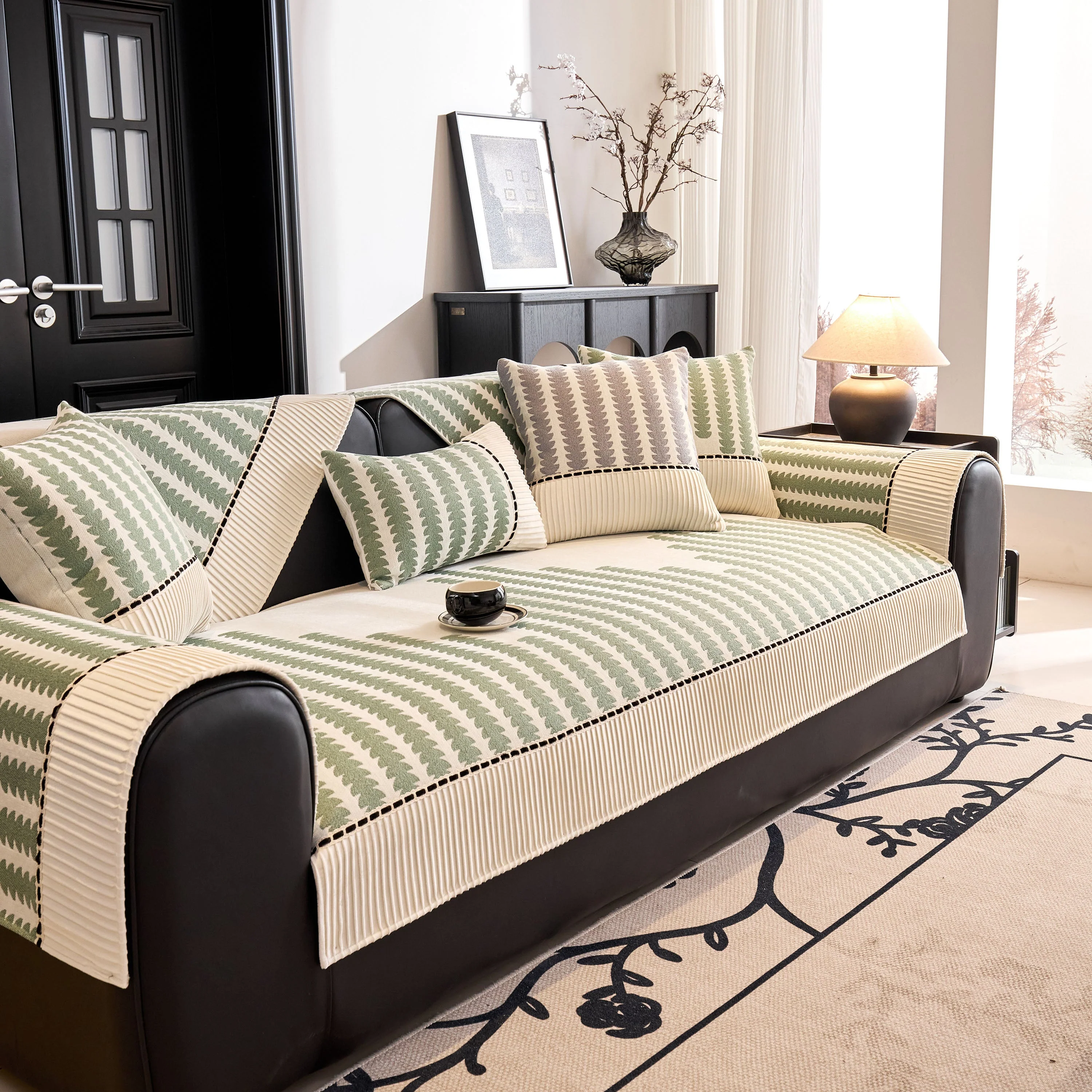 Vertical Stripes Sectional Sofa Cover Slipcover - Non-Slip, Fits L-Shape Couches - Image 74