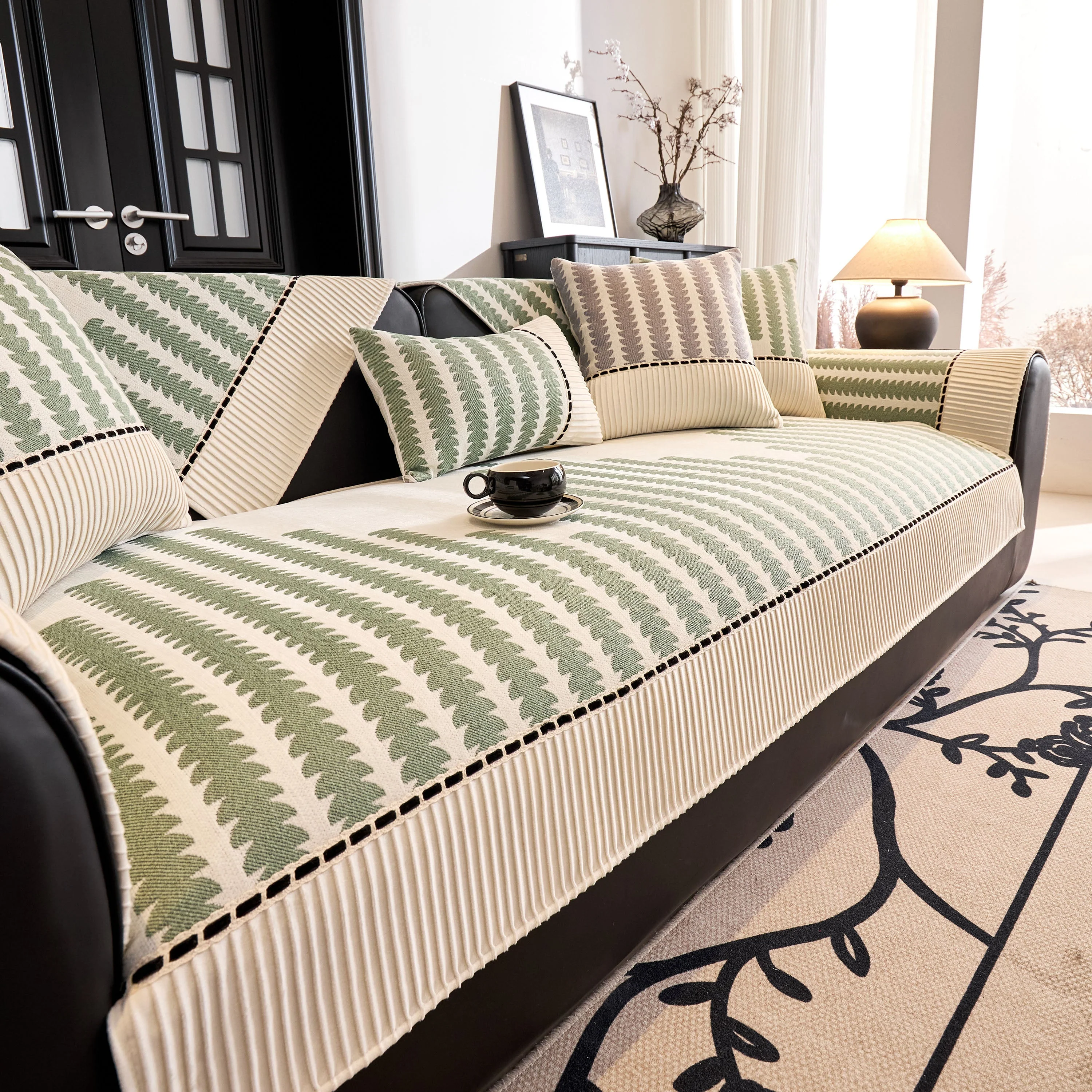 Vertical Stripes Sectional Sofa Cover Slipcover - Non-Slip, Fits L-Shape Couches - Image 75