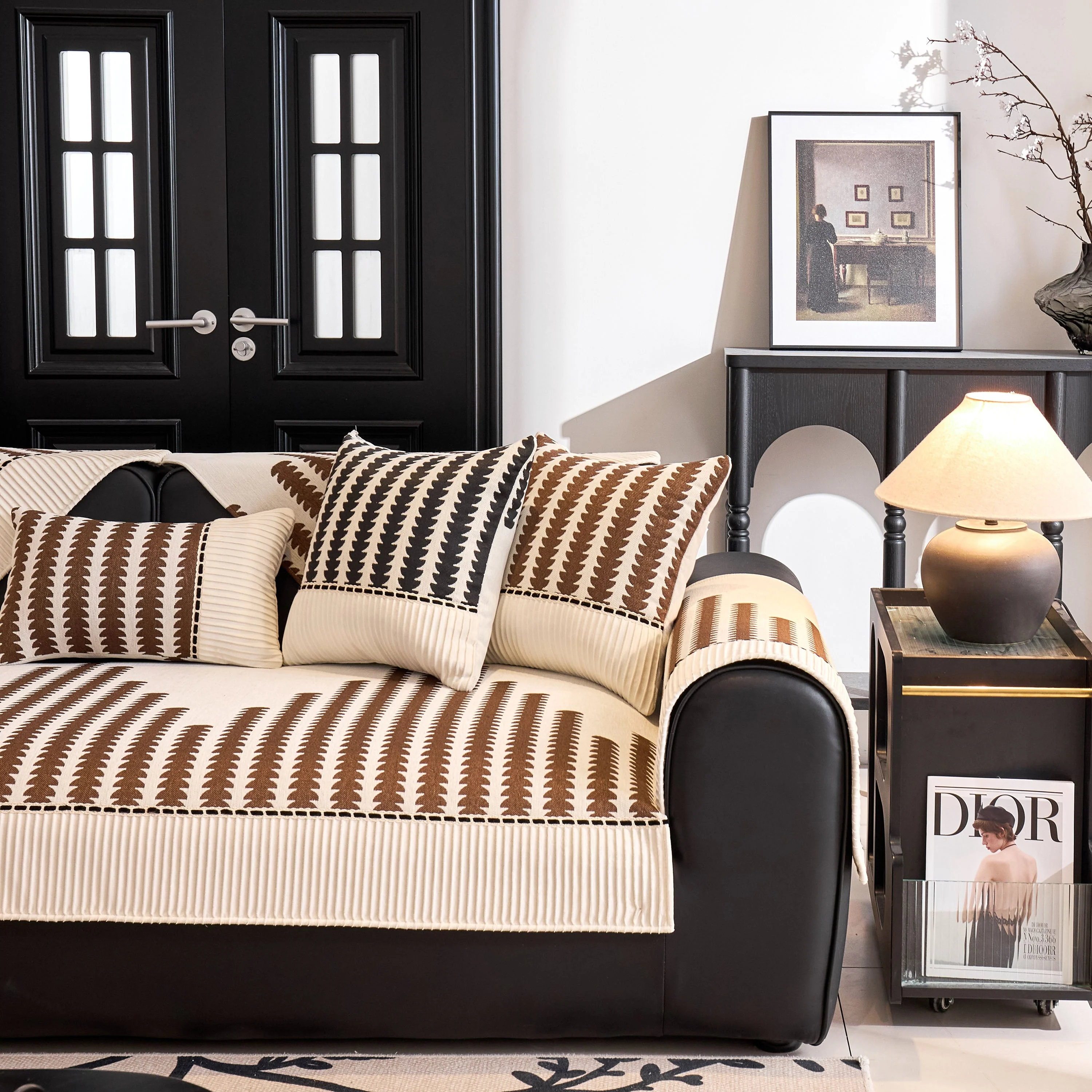 Vertical Stripes Sectional Sofa Cover Slipcover - Non-Slip, Fits L-Shape Couches - Image 85