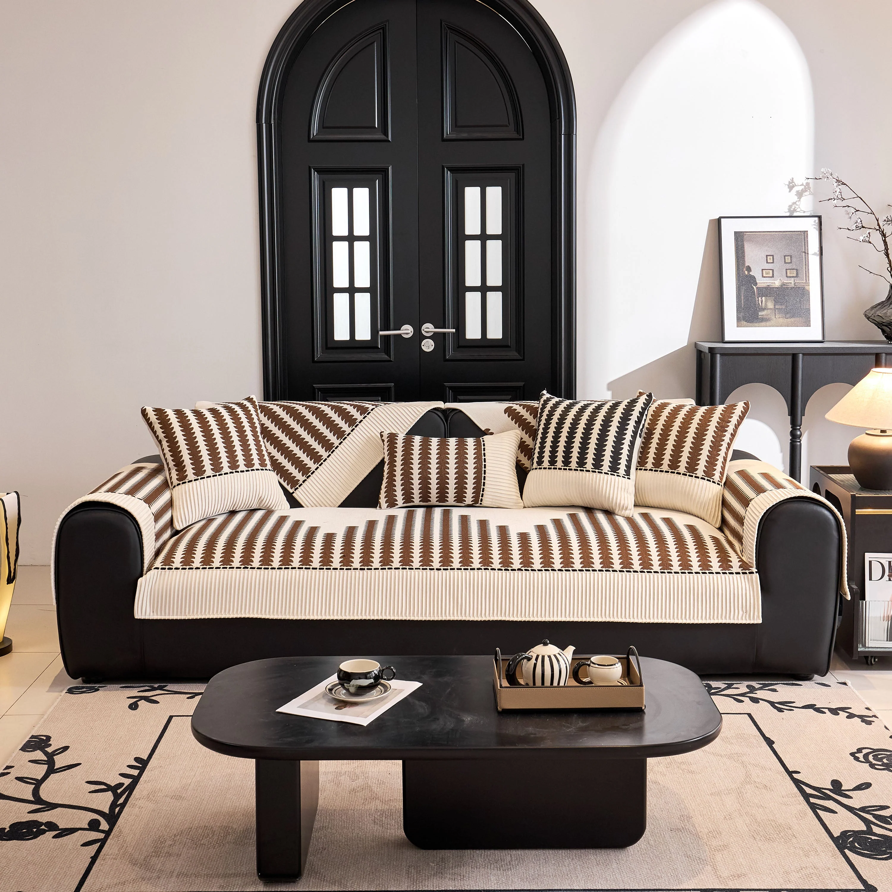 Vertical Stripes Sectional Sofa Cover Slipcover - Non-Slip, Fits L-Shape Couches - Image 86